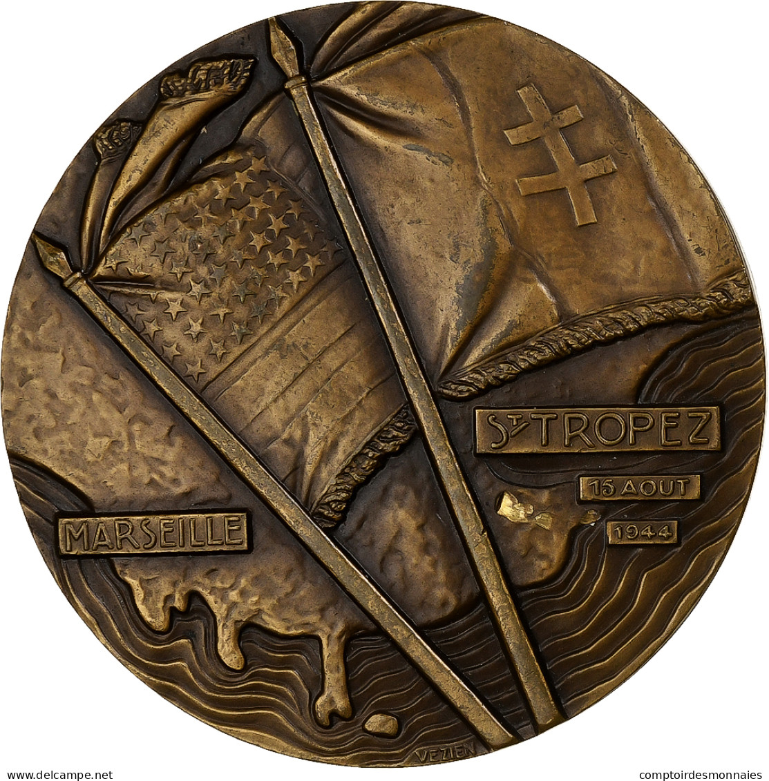 France, Médaille, Les Alliés Débarquent Dans Le Midi De La France, Bronze - Other & Unclassified