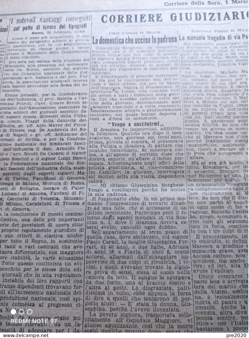 CORRIERE DELLA SERA 1/3/1929 ARTICOLO DI MARINO MORETTI PRADAMARO UDINE - Other & Unclassified