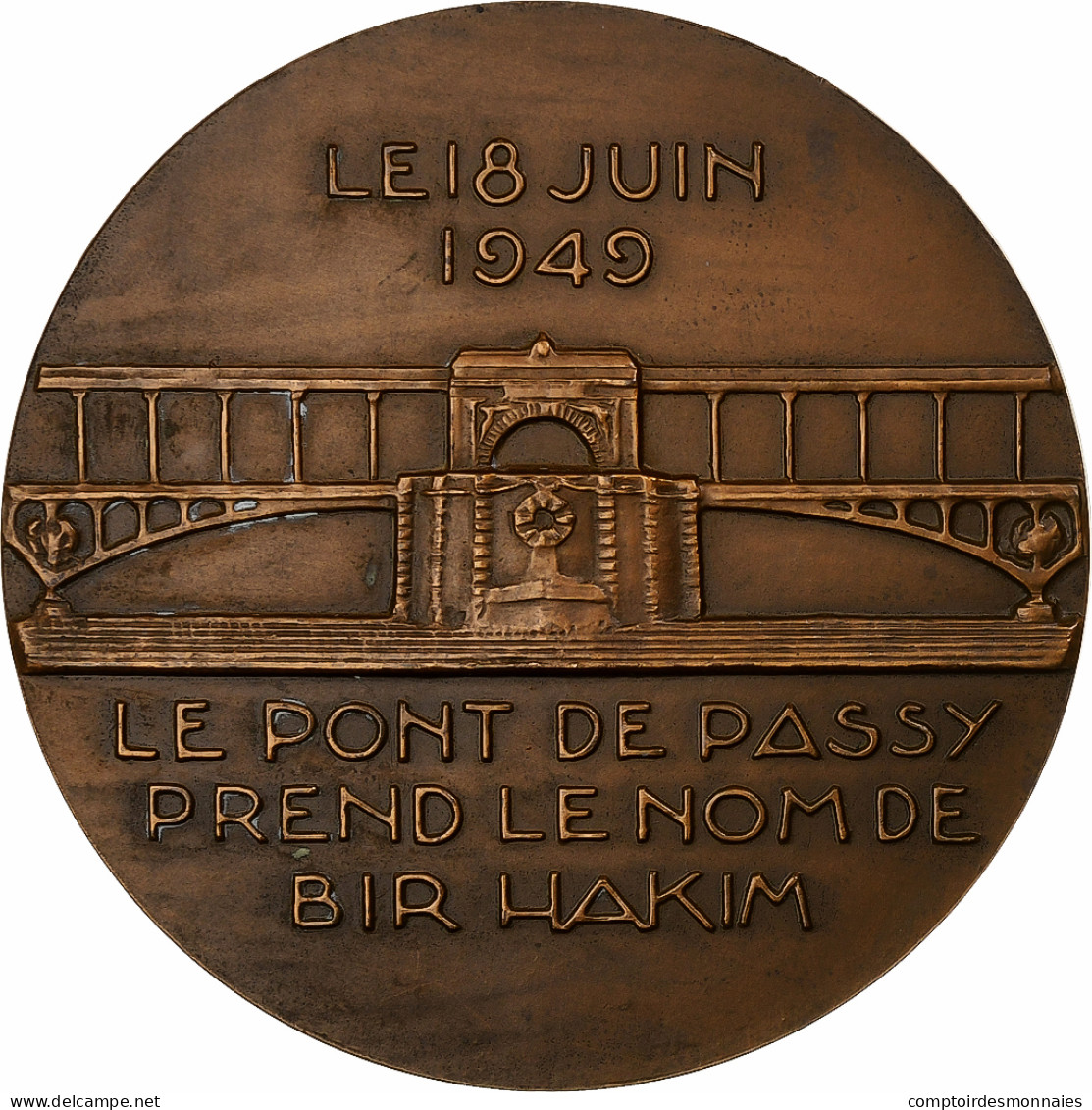 France, Médaille, Le Pont De Passy Prend Le Nom De Bir Hakim, Bronze - Altri & Non Classificati