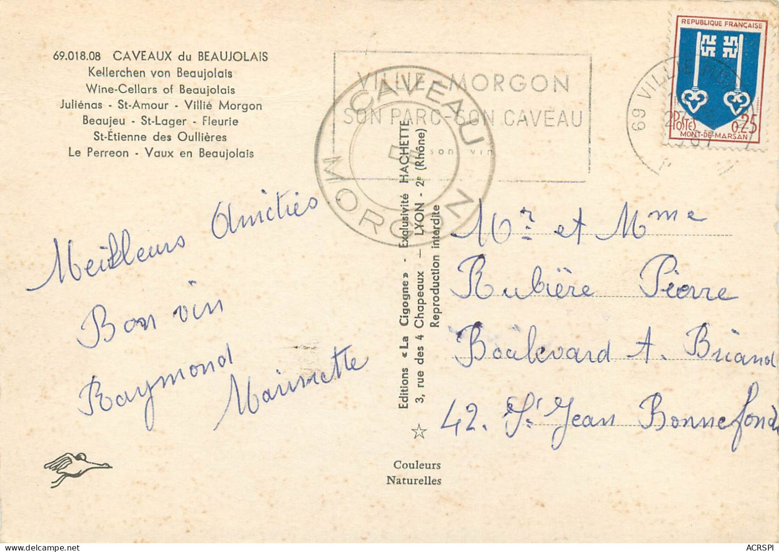 69  Caveaux Du Beaujolais Morgon Fleurie Juliénas      (scan R/V)  N°  52  \ MR8086 - Julienas