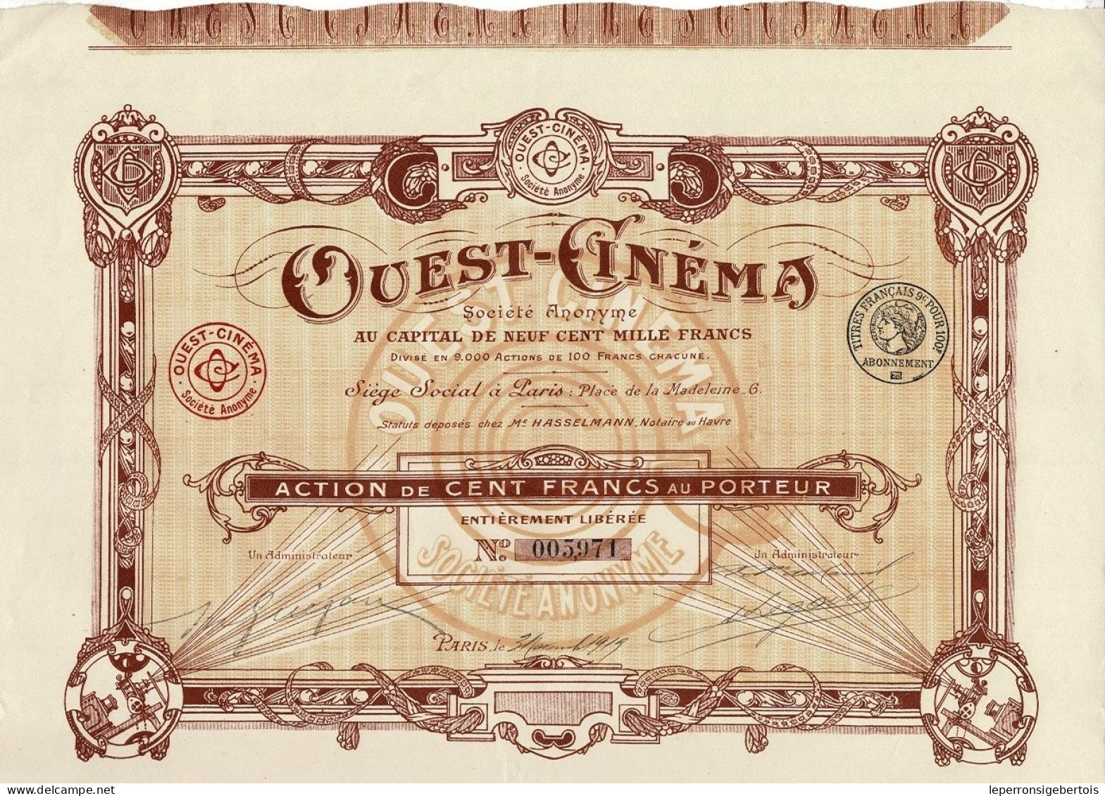 Titre De 1919 - Ouest-Cinéma - Déco - Cinéma & Théatre