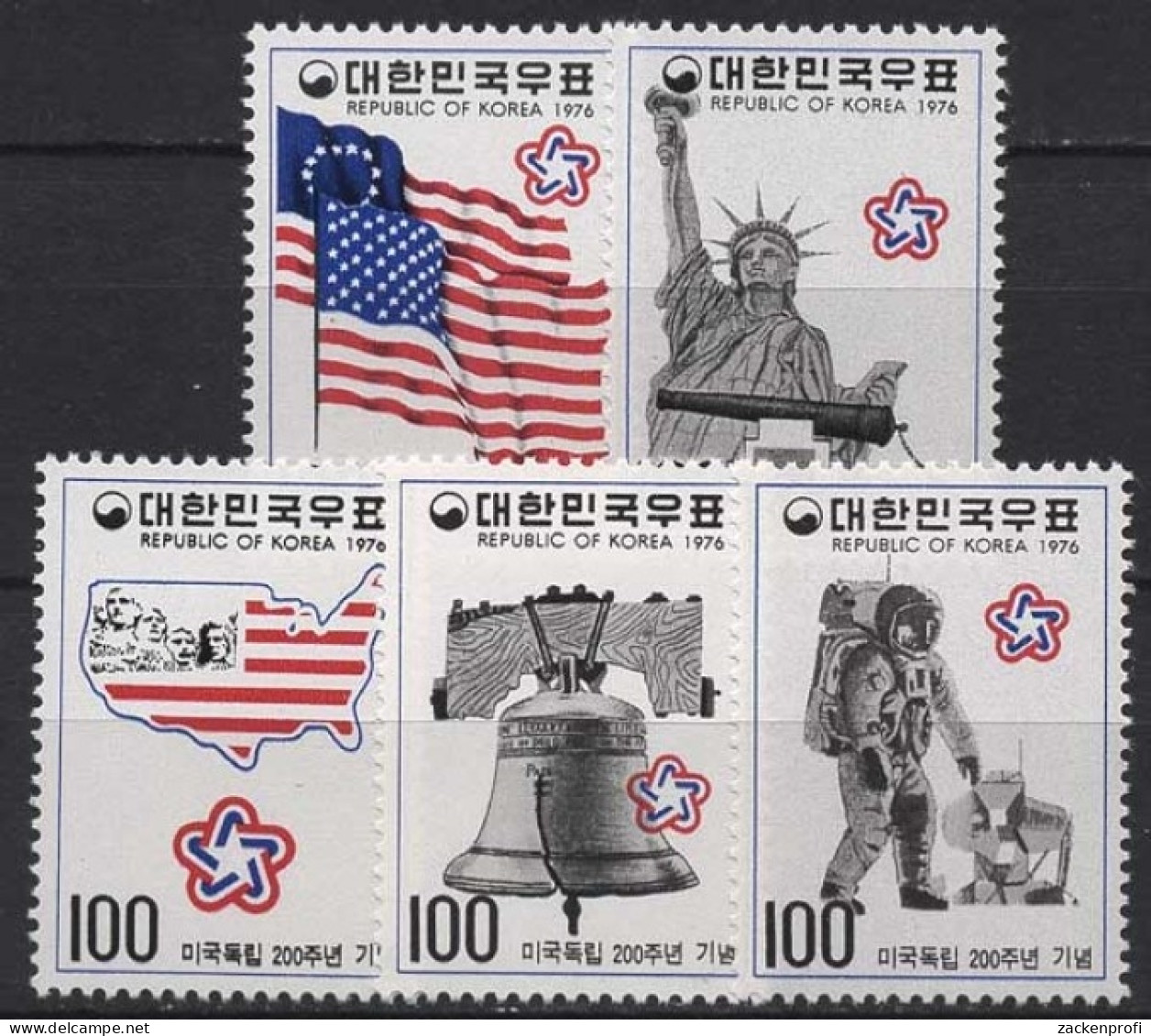 Korea (Süd) 1976 Unabhängigkeit USA Freiheitsstatue 1038/42 Postfrisch - Korea, South