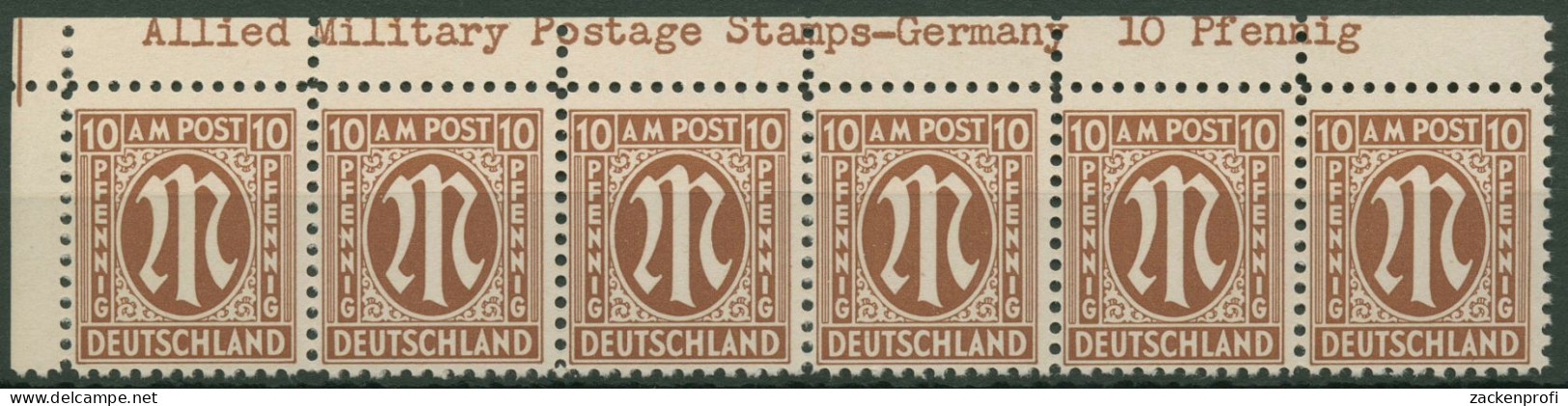 Bizone 1945 Amerik. Druck 6 X Oberrand Mit Inschrift Postfrisch (R6062) - Mint