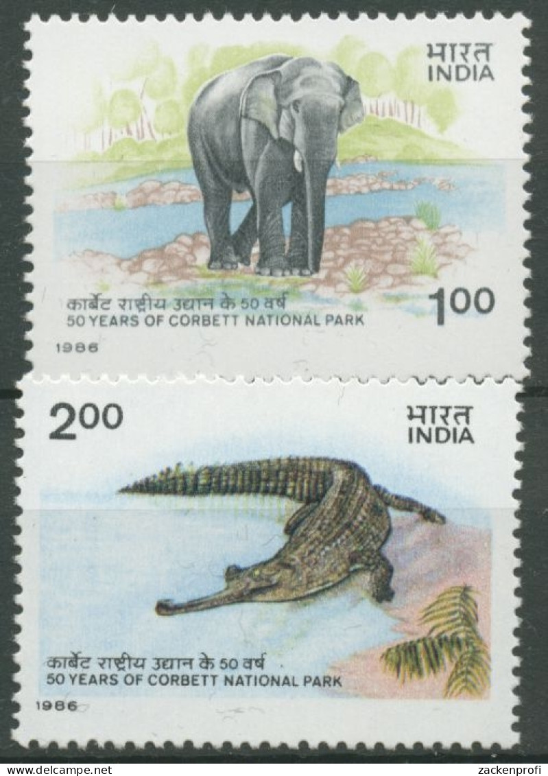 Indien 1986 50 J. Corbett-Nationalpark, Elefant, Ganges-Gavial 1073/74 Postfr. - Nuovi
