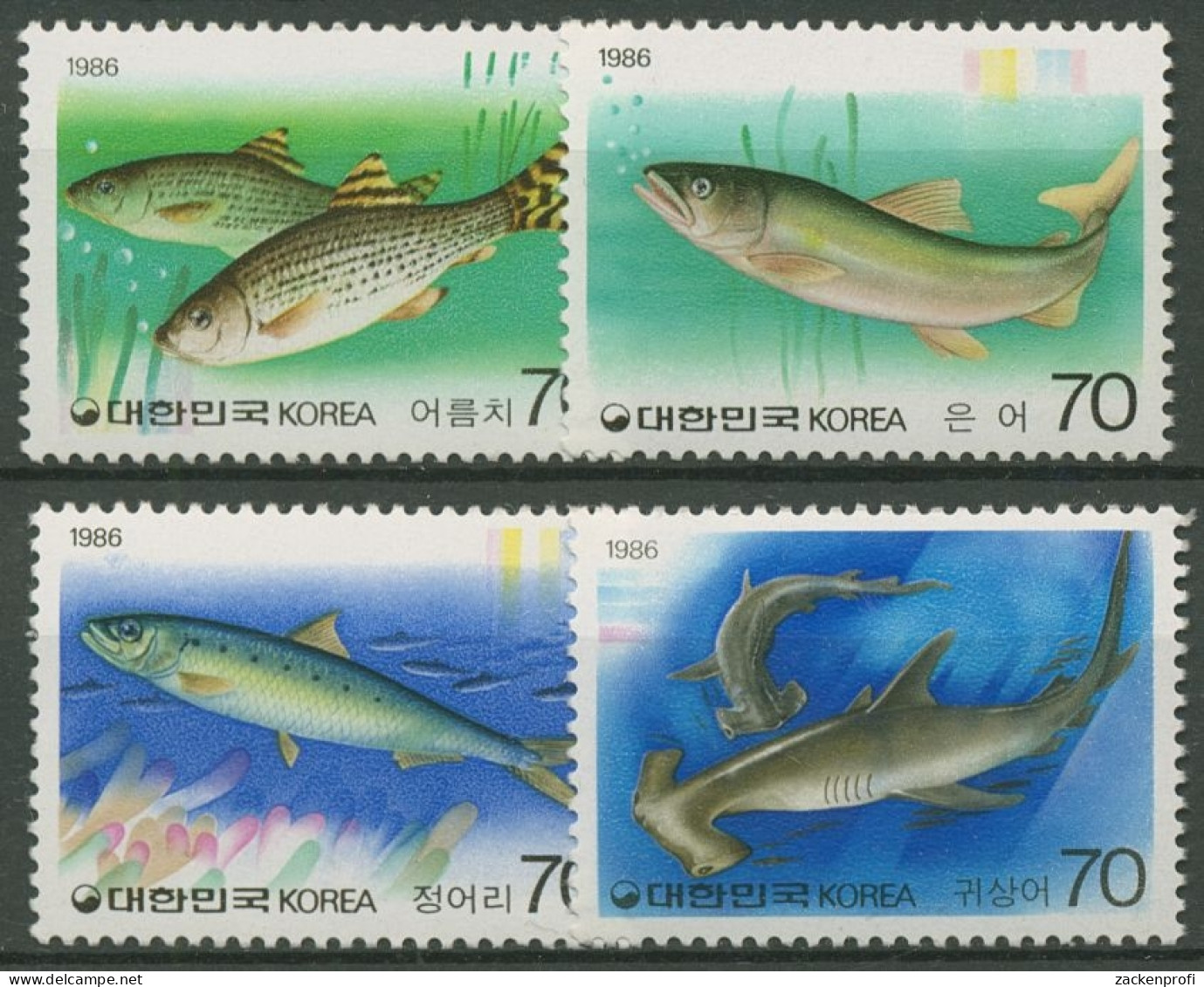 Korea (Süd) 1986 Tiere Fische Sardine, Hammerhai, Eoreumchi 1461/64 Postfrisch - Corée Du Sud