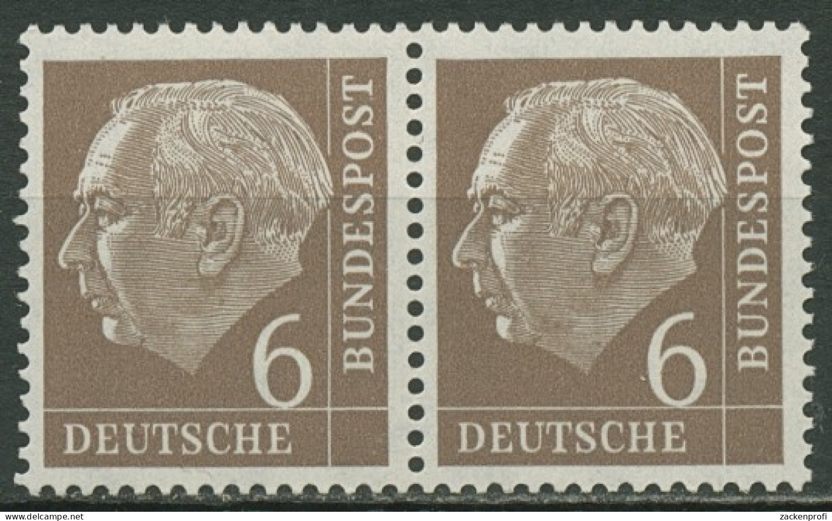 Bund 1954 Th. Heuss I Bogenmarken 180 Waagerechtes Paar Postfrisch - Unused Stamps