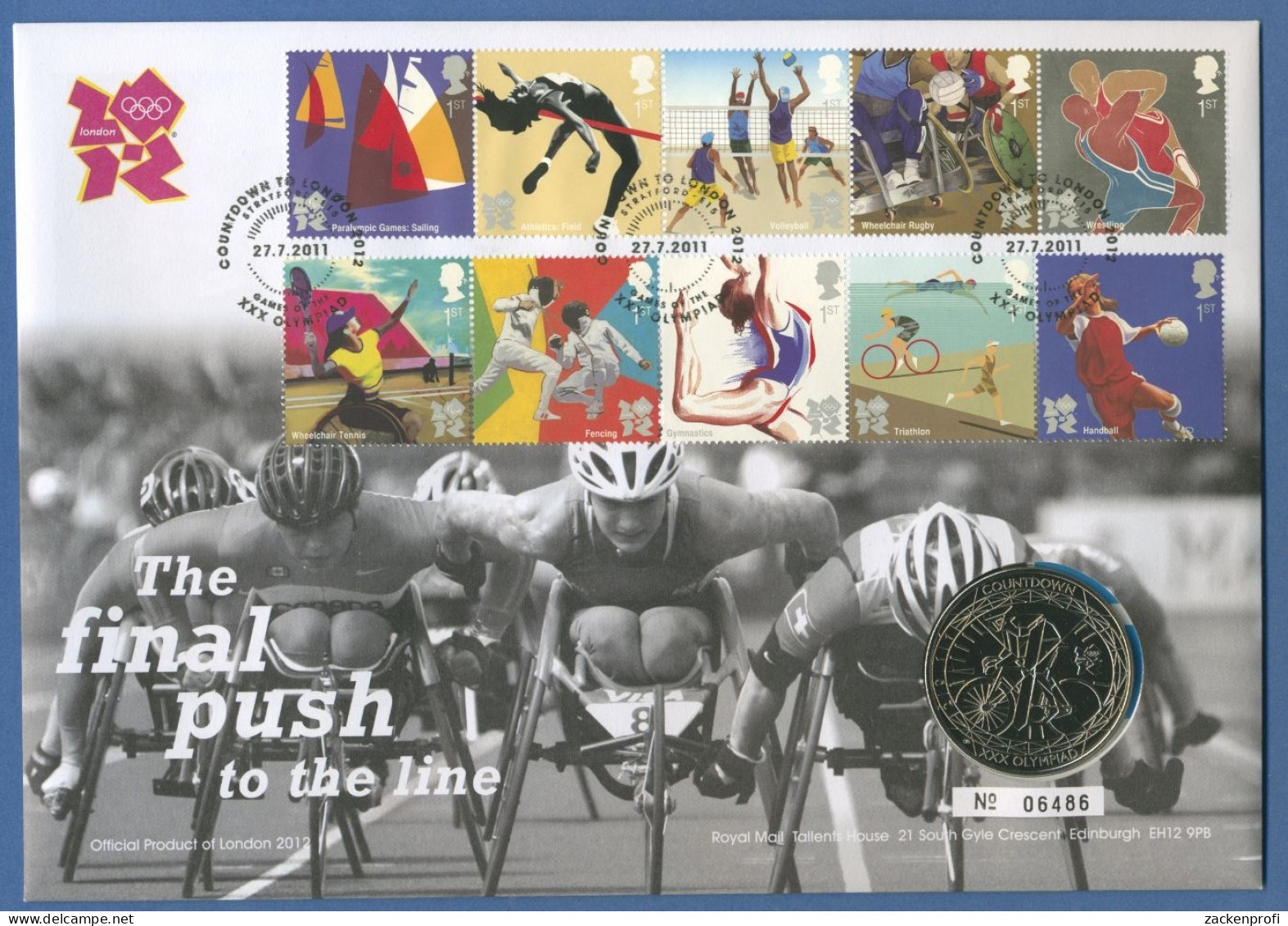 Großbritannien 2011 Olympische Spiele London Numisbrief 5 Pfund Radrennen (N30) - 5 Pounds