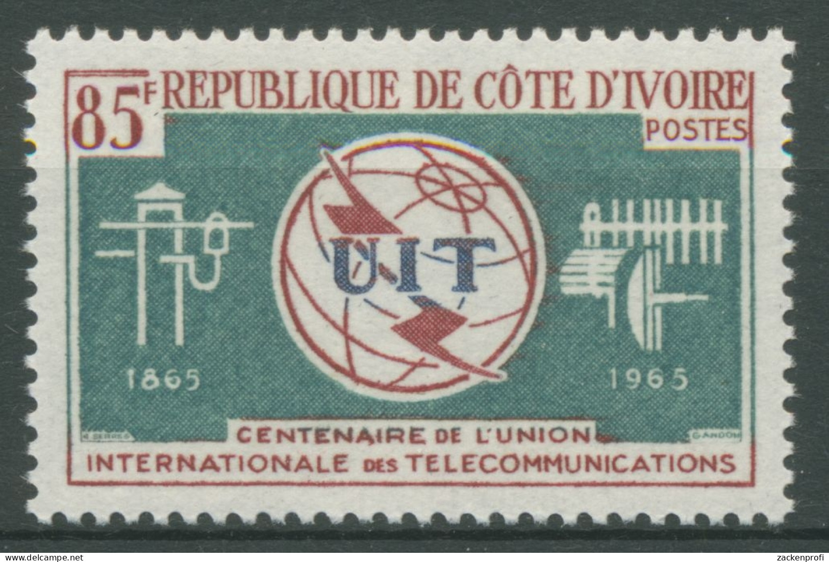 Elfenbeinküste 1965 100 Jahre Int. Fernmeldeunion ITU 283 Postfrisch - Côte D'Ivoire (1960-...)