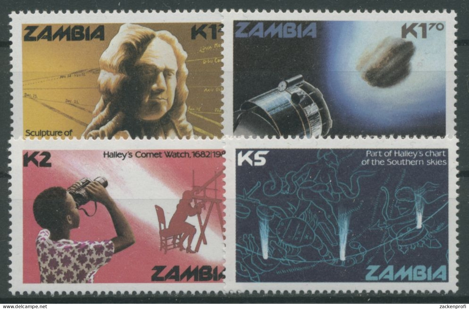 Sambia 1986 Halleyscher Komet Teleskop Raumsonde 364/67 Postfrisch - Zambia (1965-...)