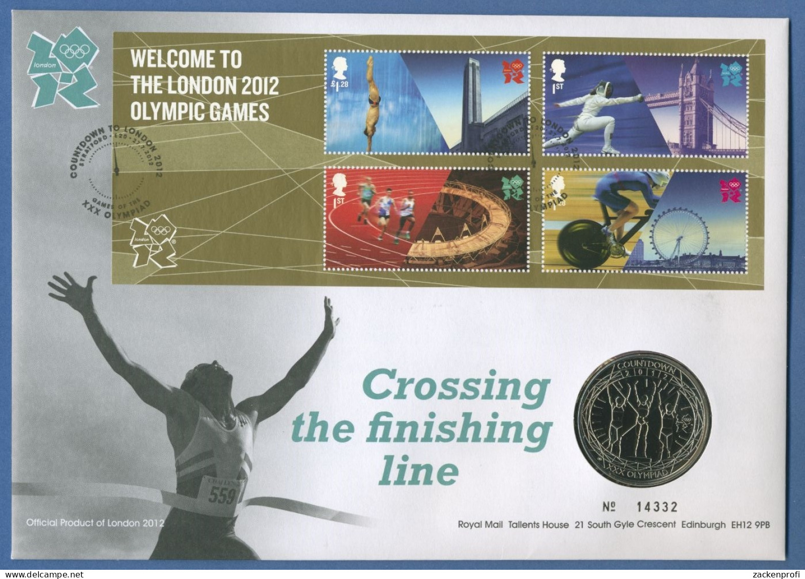 Großbritannien 2012 Olympische Spiele London Numisbrief 5 Pfund Zieleinlauf (N31) - 5 Pond