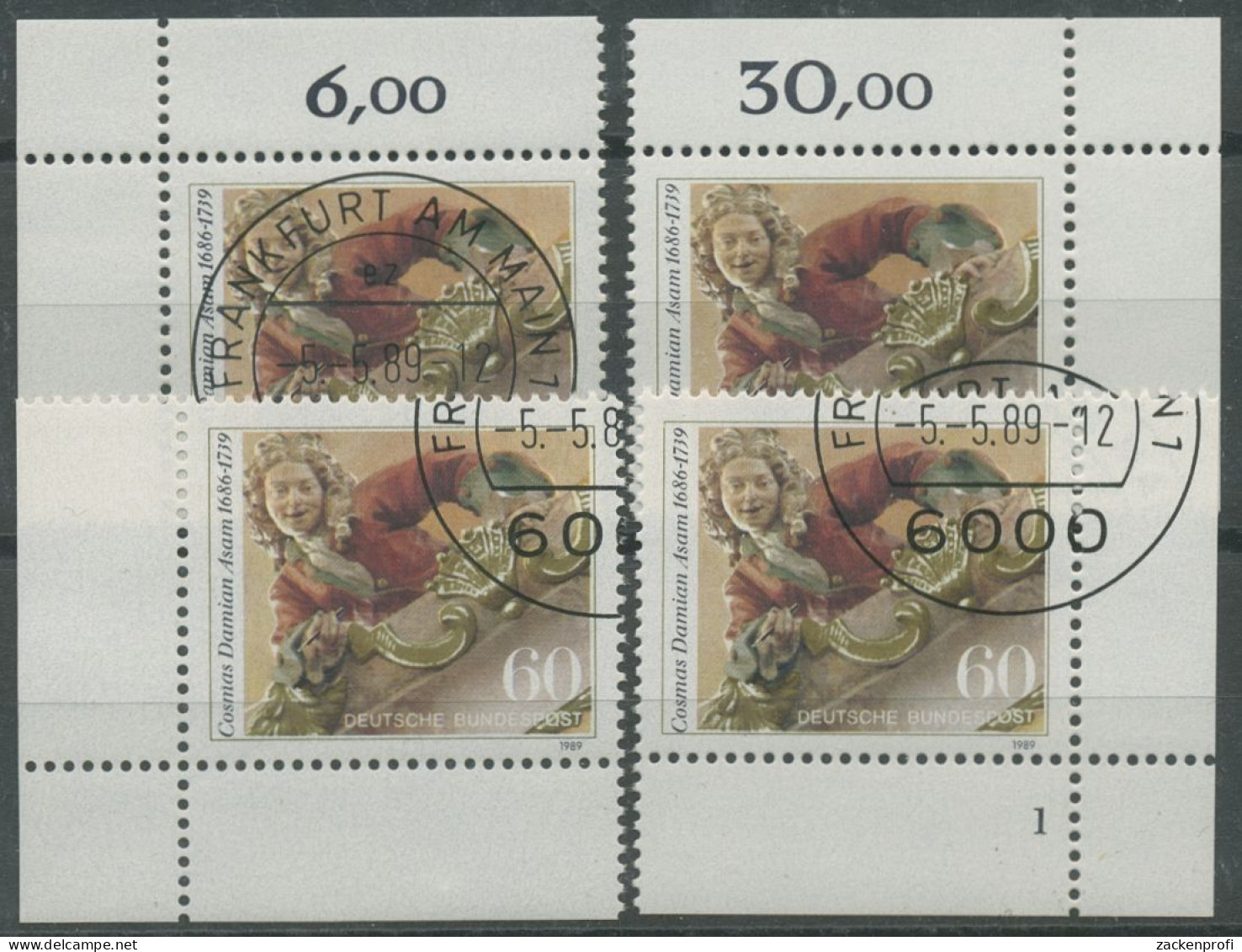 Bund 1989 250. Todestag Cosmas Damian Asam 1420 Alle 4 Ecken Gestempelt (E670) - Oblitérés