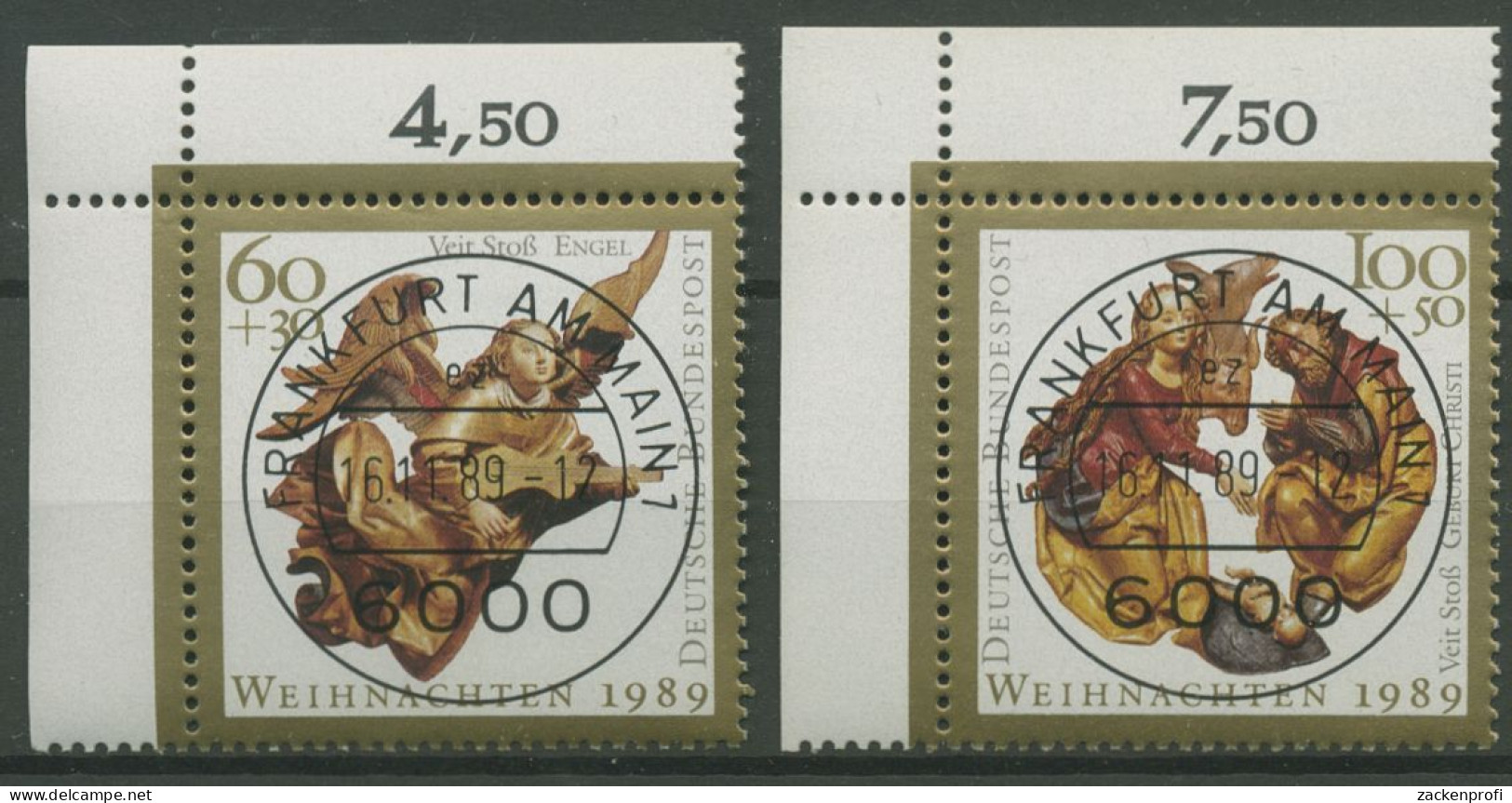 Bund 1989 Weihnachten 1442/43 Ecke 1 Oben Links Mit TOP-Stempel (E716) - Oblitérés