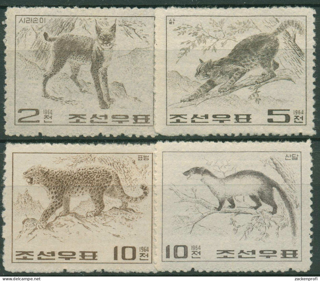 Korea (Nord) 1964 Tiere Luchs Bengalkatze Leopard Marder 558/61 Postfrisch - Korea, North