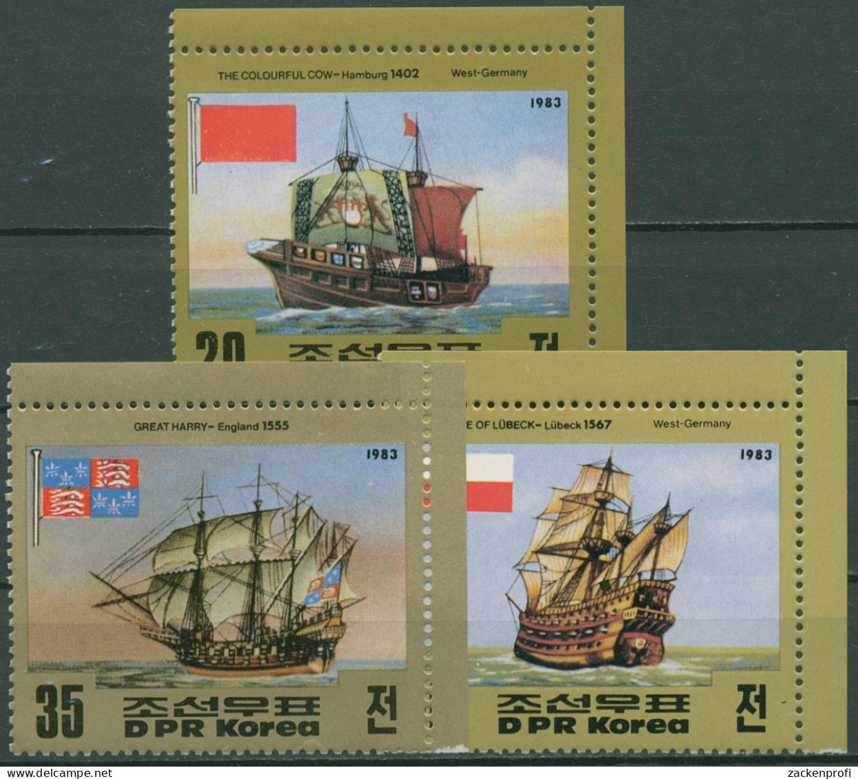 Korea (Nord) 1983 Schiffe Segelschiffe 2363/65 Ecke Postfrisch - Korea, North