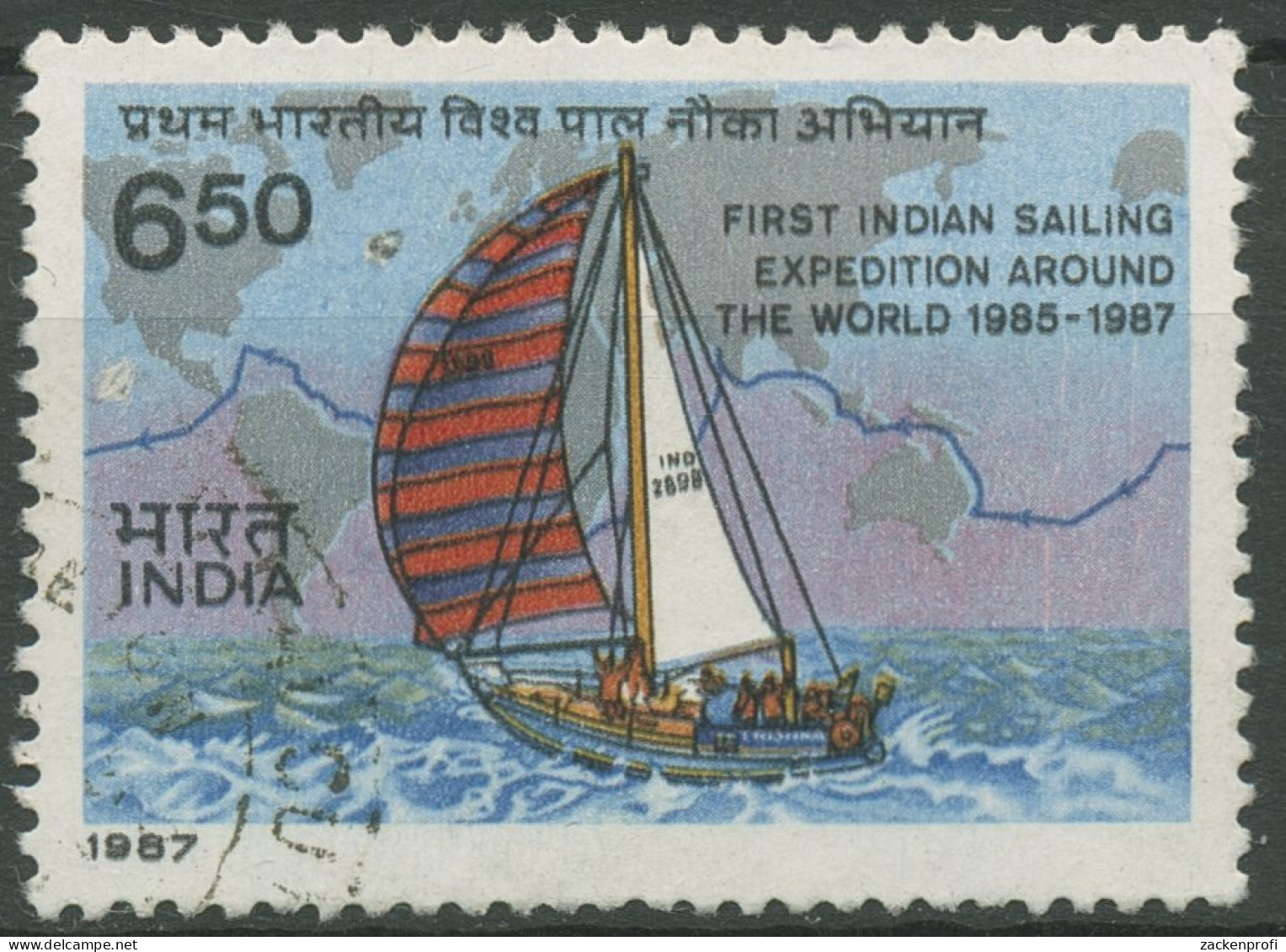 Indien 1987 Erste Indische Weltumseglung Segelschiff 1079 Gestempelt - Gebraucht