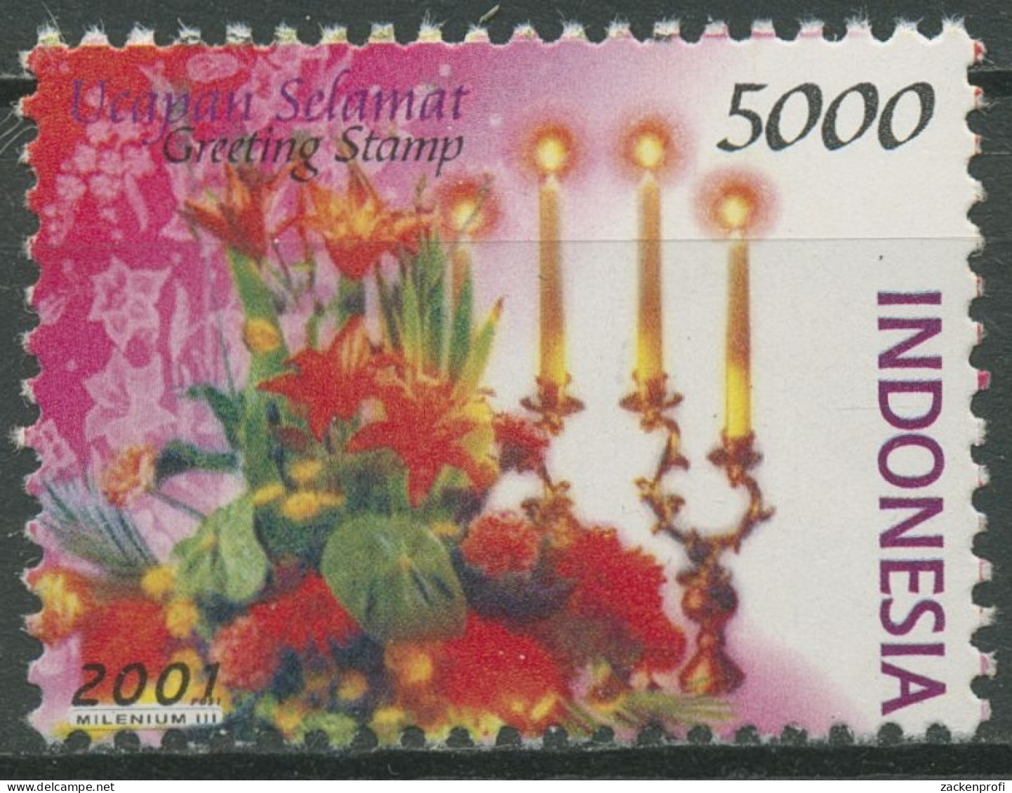 Indonesien 2001 Grußmarken Blumen Blumenbouquet Mit Kerzen 2107 Postfrisch - Indonésie