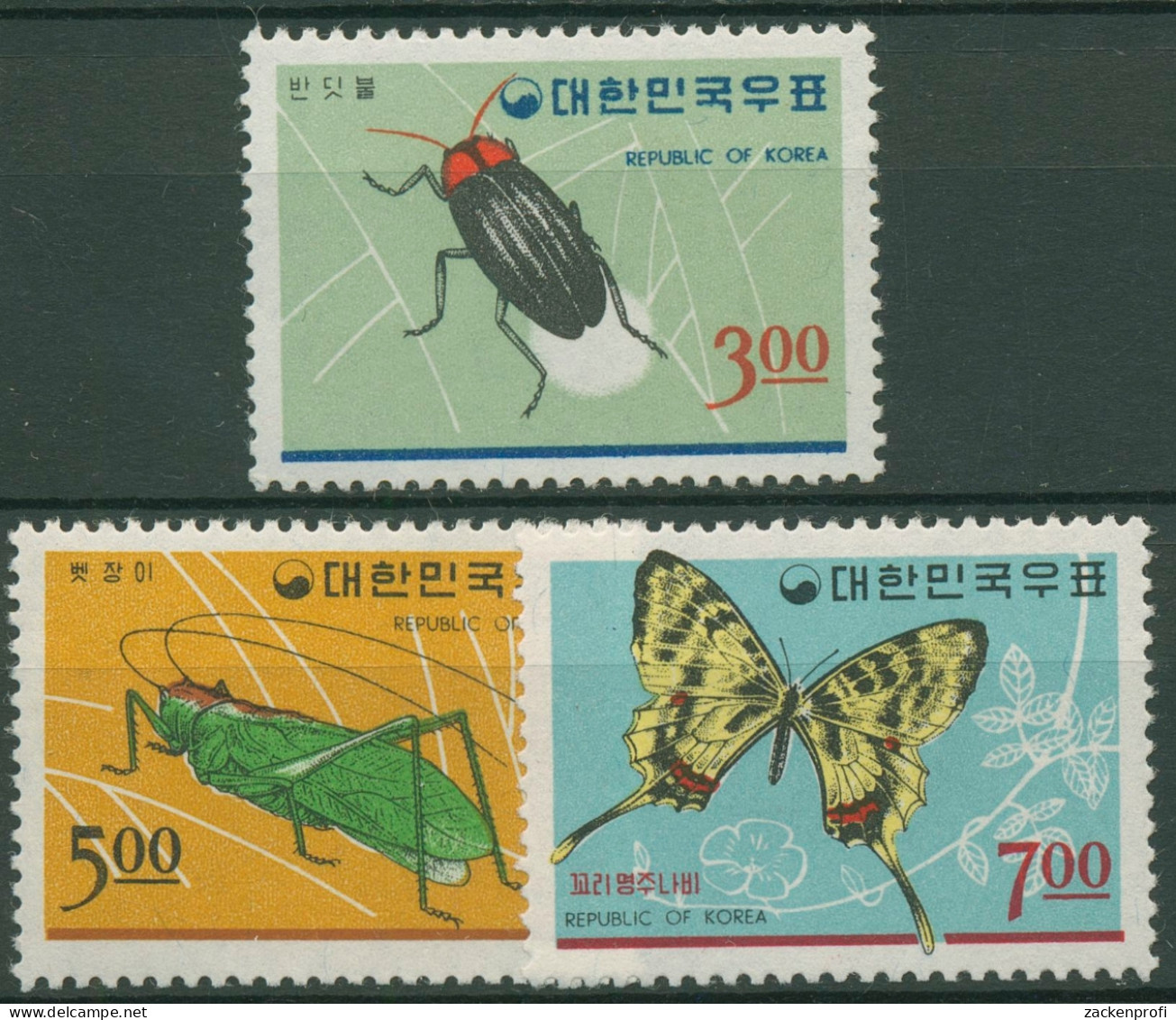 Korea (Süd) 1966 Tiere Insekten Käfer Schmetterling 552/54 Postfrisch - Korea, South