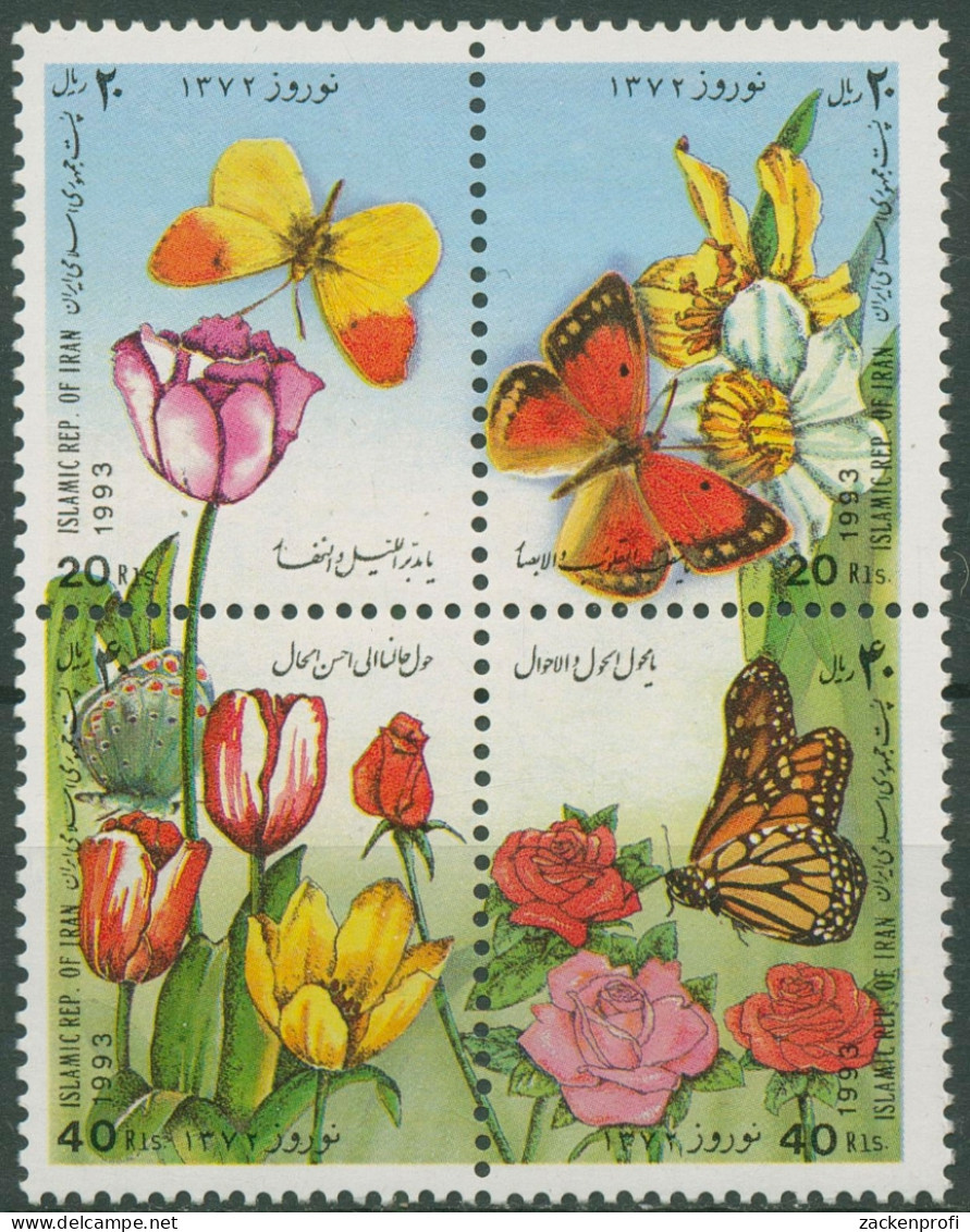 Iran 1993 Neujahrsfest Nowruz Pflanzen Schmetterlinge 2567/70 ZD Postfrisch - Iran