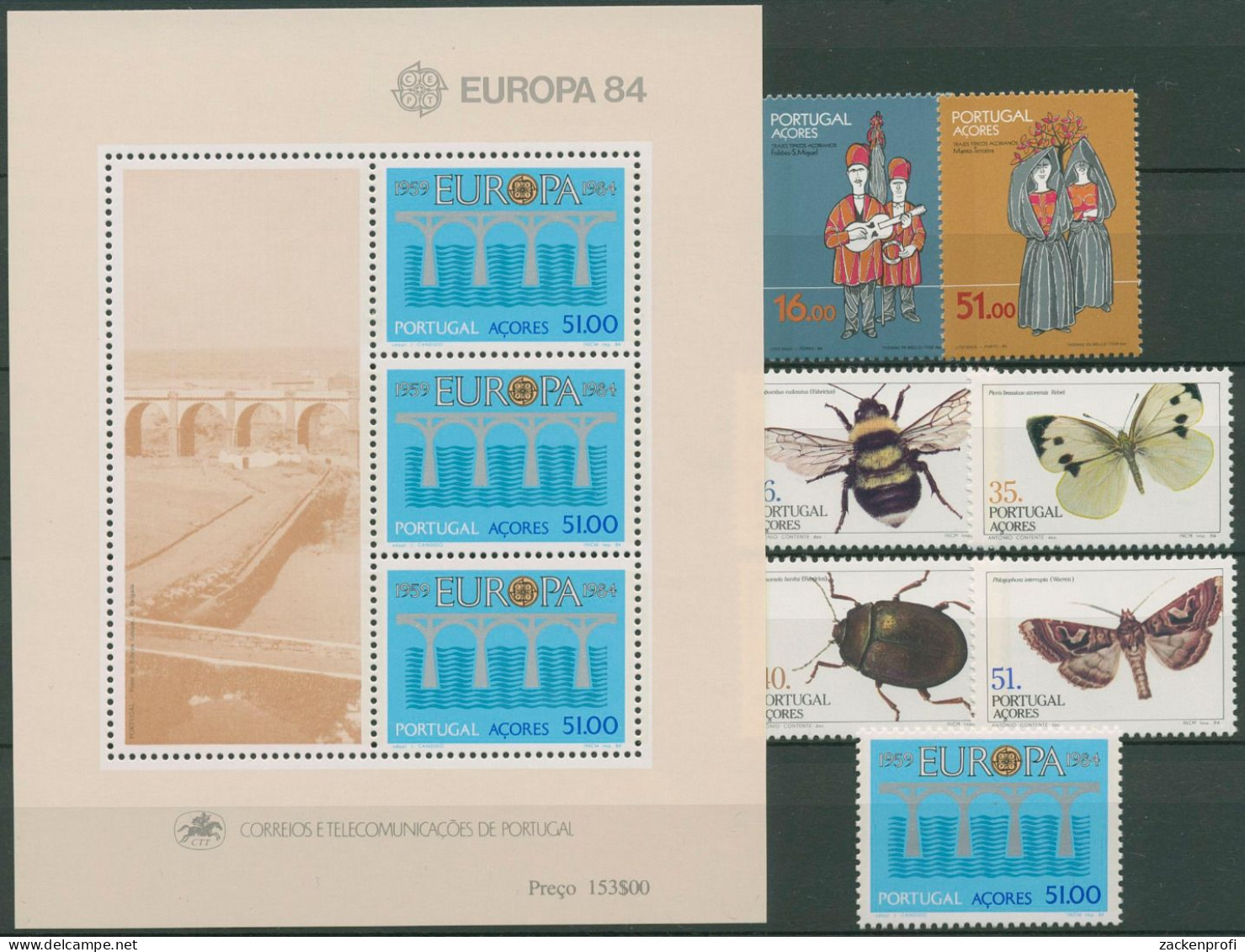 Portugal - Azoren 1984 Kompletter Jahrgang 362/68, Block 5 Postfrisch (SG98414) - Azoren