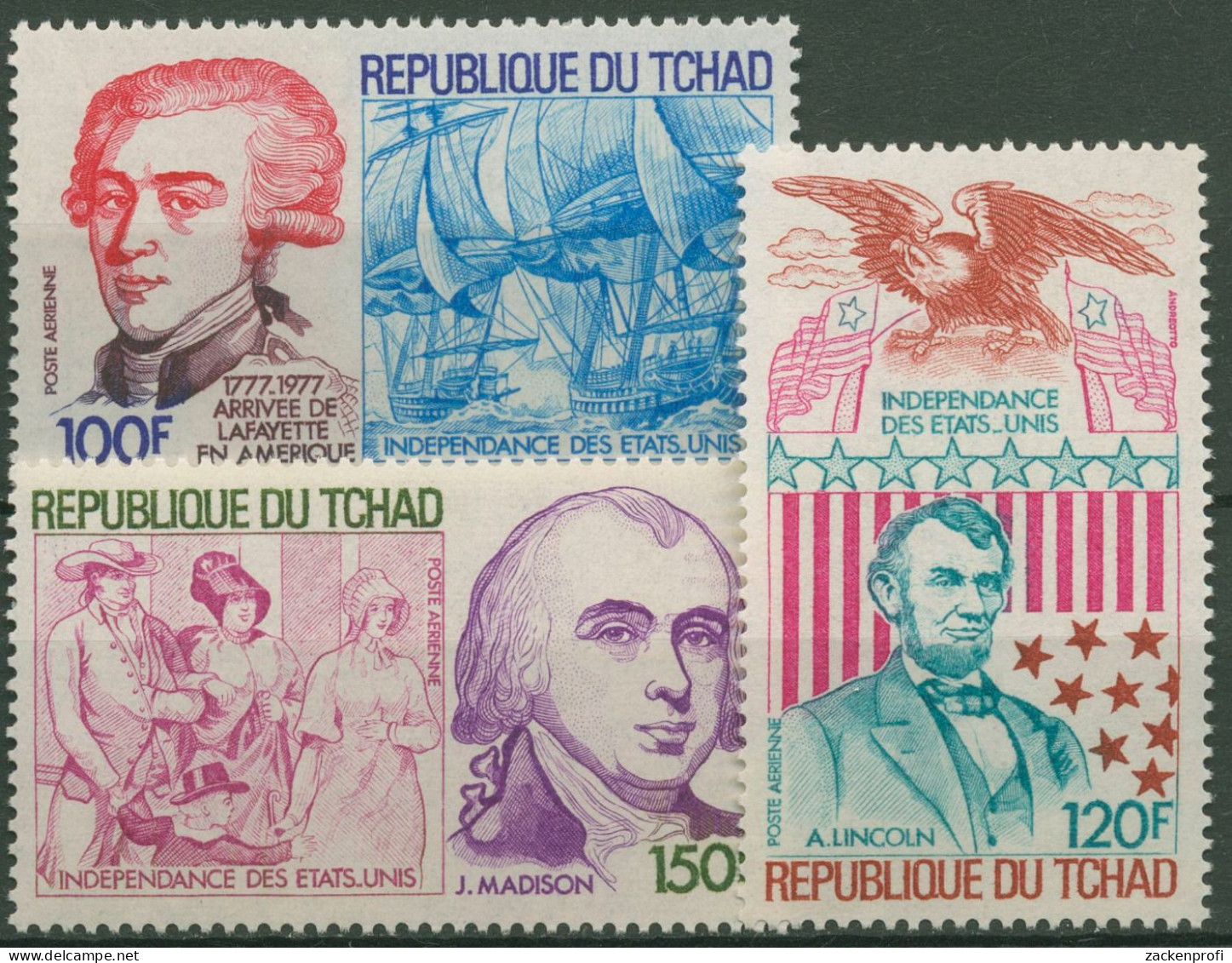 Tschad 1977 Unabhängigkeit Amerikas Präsidenten 789/91 Postfrisch - Tchad (1960-...)