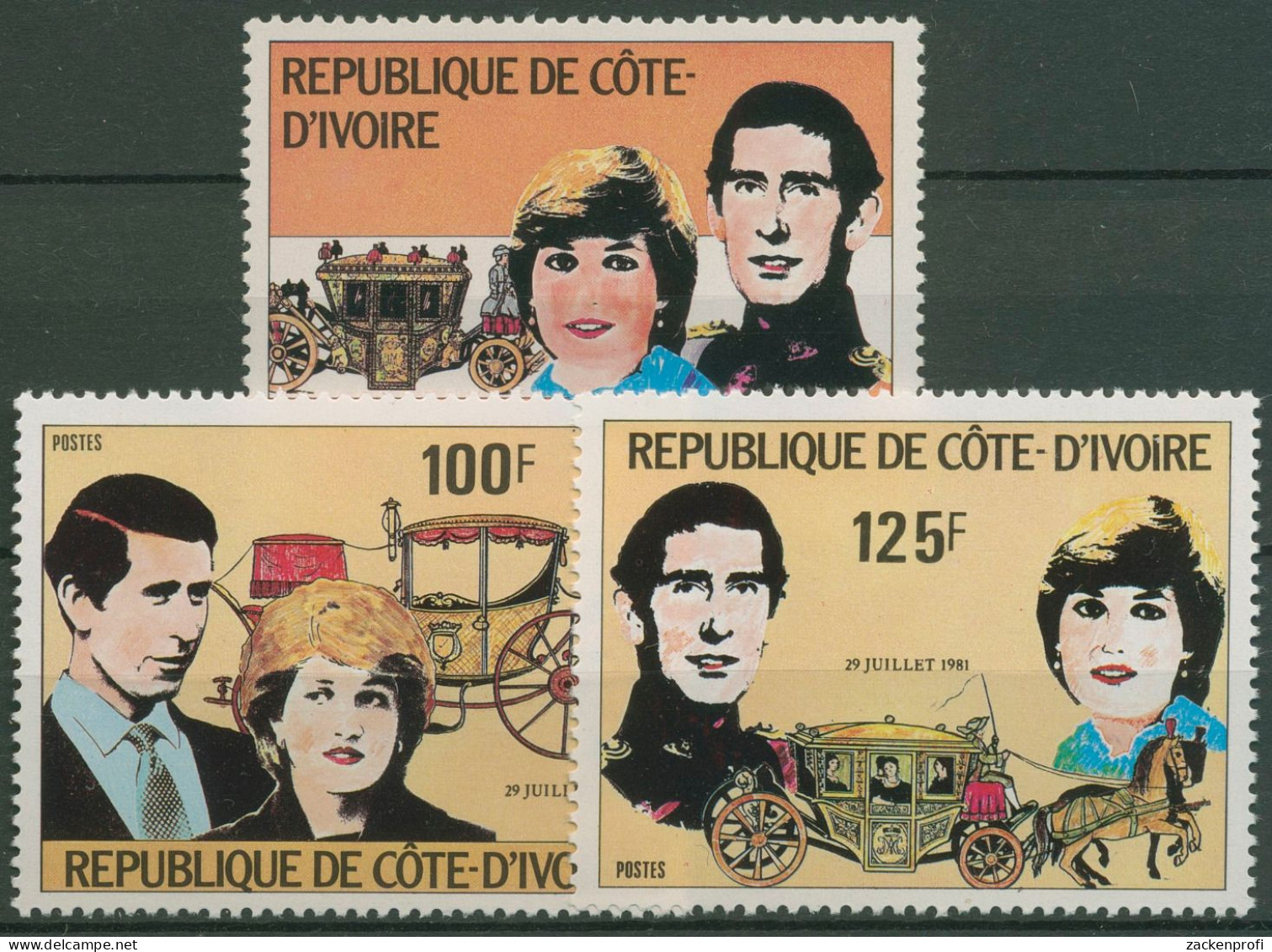 Elfenbeinküste 1981 Hochzeit Prinz Charles & Lady Diana 688/90 Postfrisch - Costa De Marfil (1960-...)