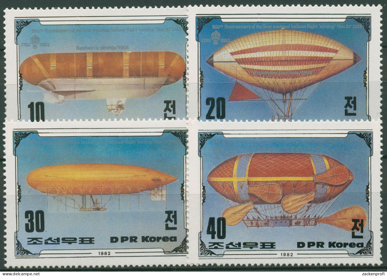 Korea (Nord) 1982 Luftfahrt Luftschiffe Zeppelin 2296/99 Postfrisch - Korea, North