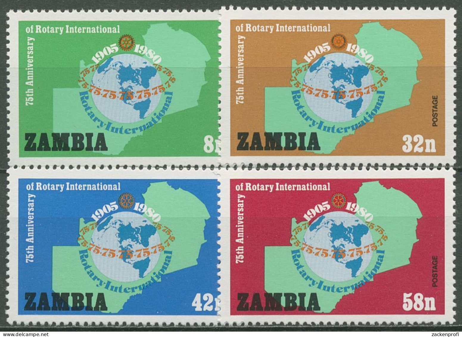 Sambia 1980 75 Jahre Rotary Internatiomal 217/20 Postfrisch - Zambie (1965-...)