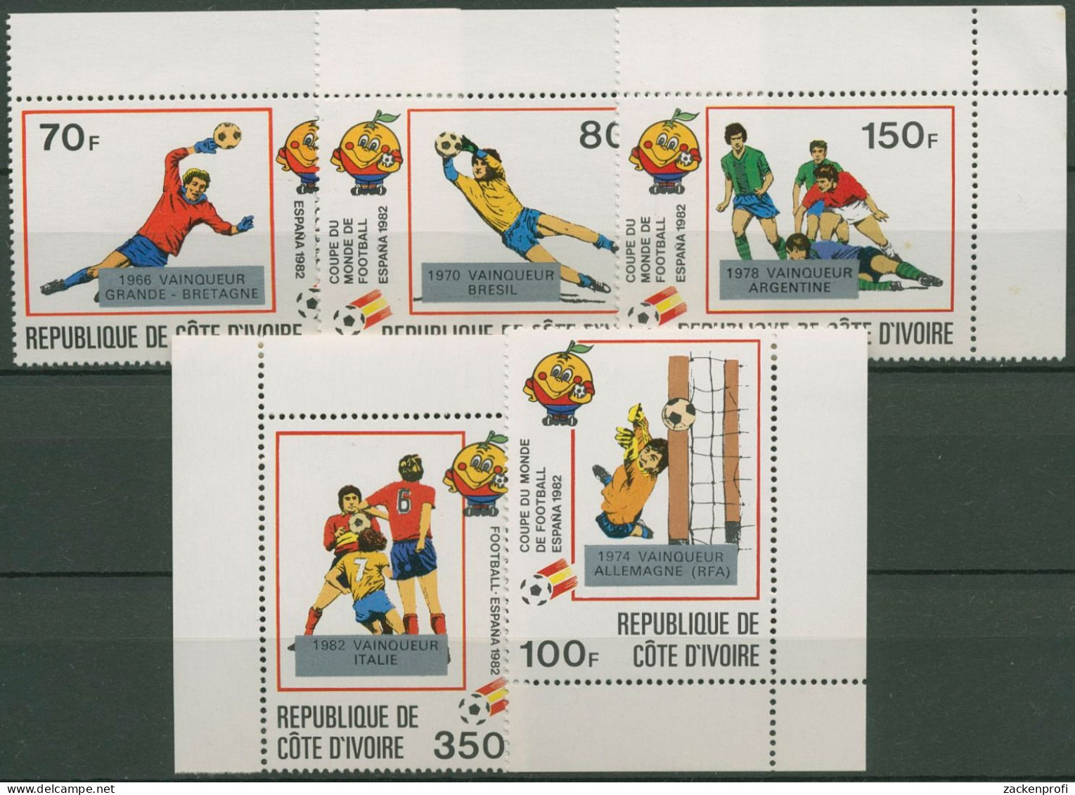 Elfenbeinküste 1982 Fußball-WM Spanien Gewinner 746/50 Ecke Postfrisch, Mängel - Ivory Coast (1960-...)