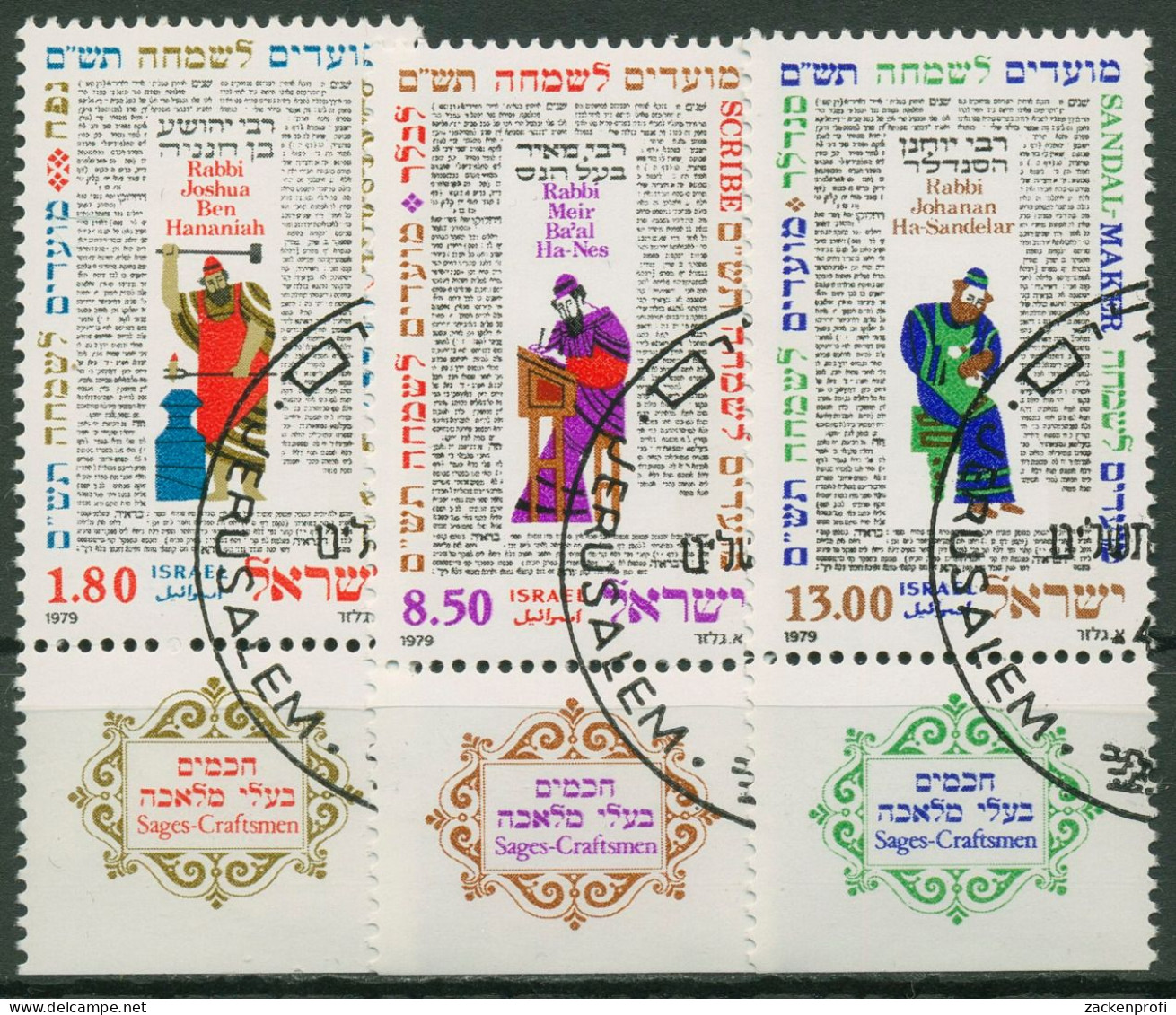 Israel 1979 Jüdische Festtage Rabbiner Handwerker 799/01 Mit Tab Gestempelt - Used Stamps (with Tabs)