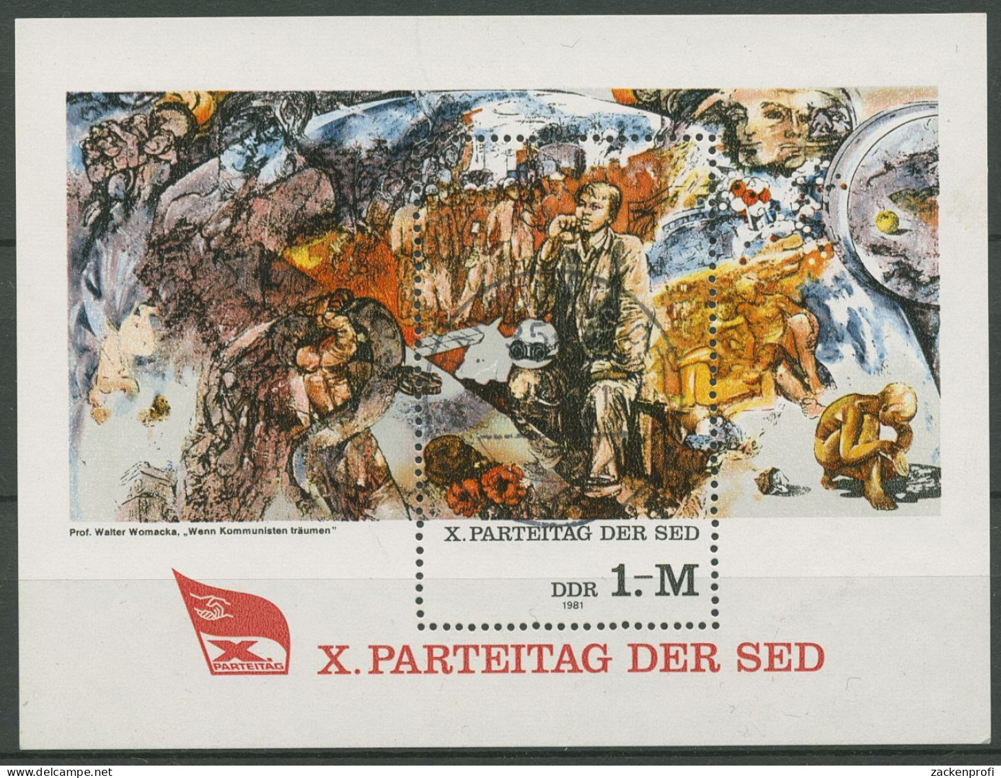 DDR 1981 Parteitag SED Gemälde Block 63 Mit TOP-Stempel (C99024) - Autres & Non Classés