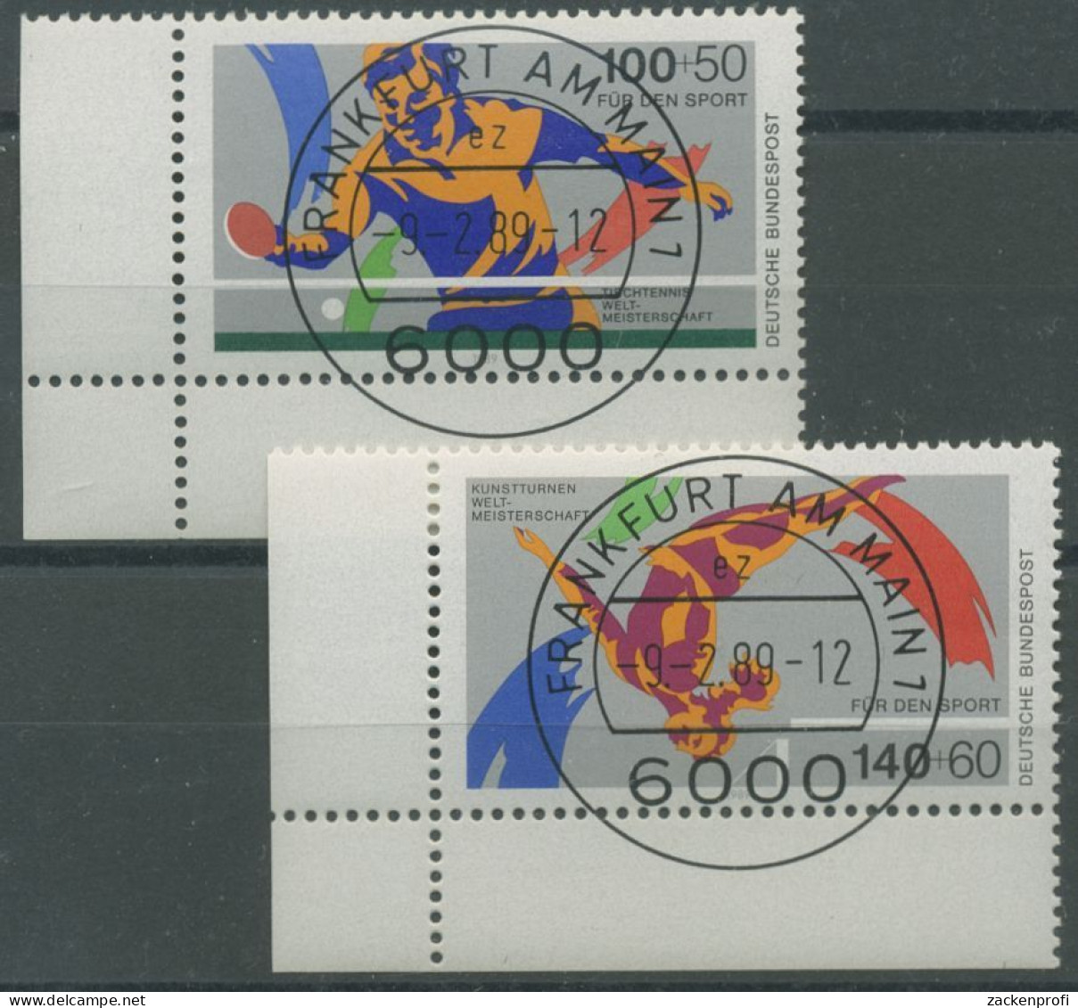 Bund 1989 Tischtennis Kunstturnen 1408/09 Ecke 3 Unten Links TOP-Stempel (E640) - Oblitérés