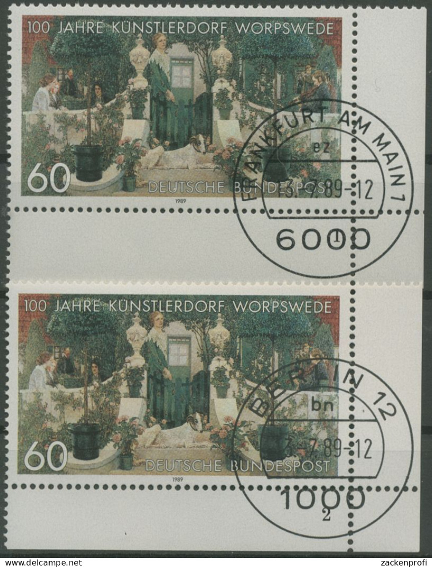 Bund 1989 100 Jahre Künstlerdorf Worpswede 1430 Ecke 4 FN 1,2 TOP-Stempel (E691) - Oblitérés