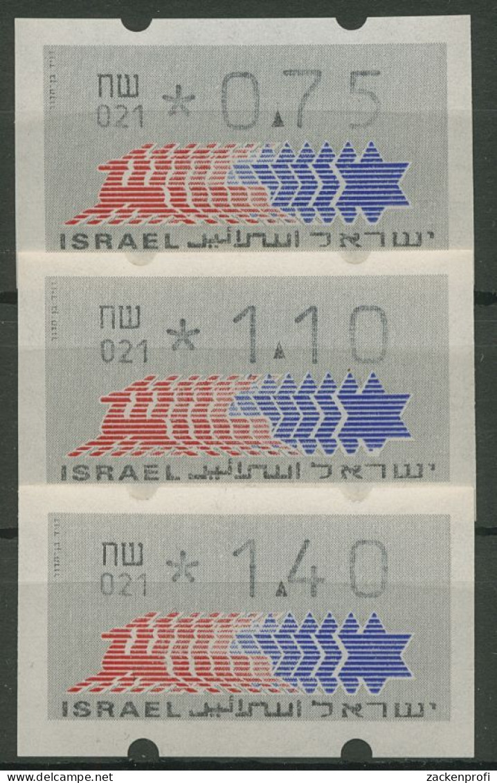 Israel ATM 1990 Hirsch Automat 021 Porto-Satz 3 Werte ATM 3.4.21 S 4 Postfrisch - Frankeervignetten (Frama)