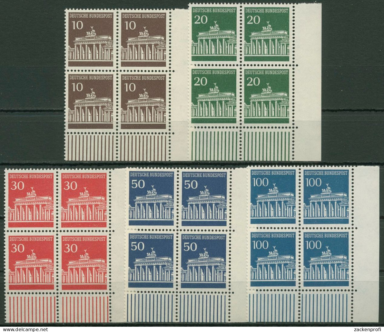 Bund 1966 Brandenburger Tor Bogenmarken 506/10 4er-Block Ecke 4 Postfrisch - Unused Stamps