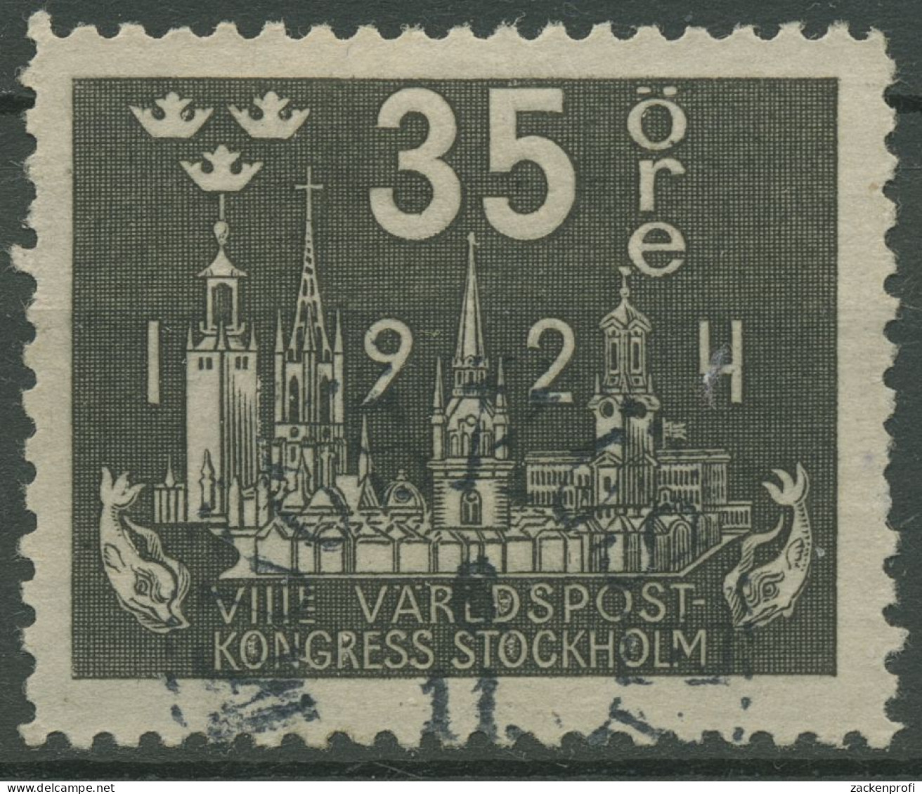 Schweden 1924 Weltpostkongress Stockholm Kirchtürme 150 Gestempelt, Kl. Fehler - Used Stamps