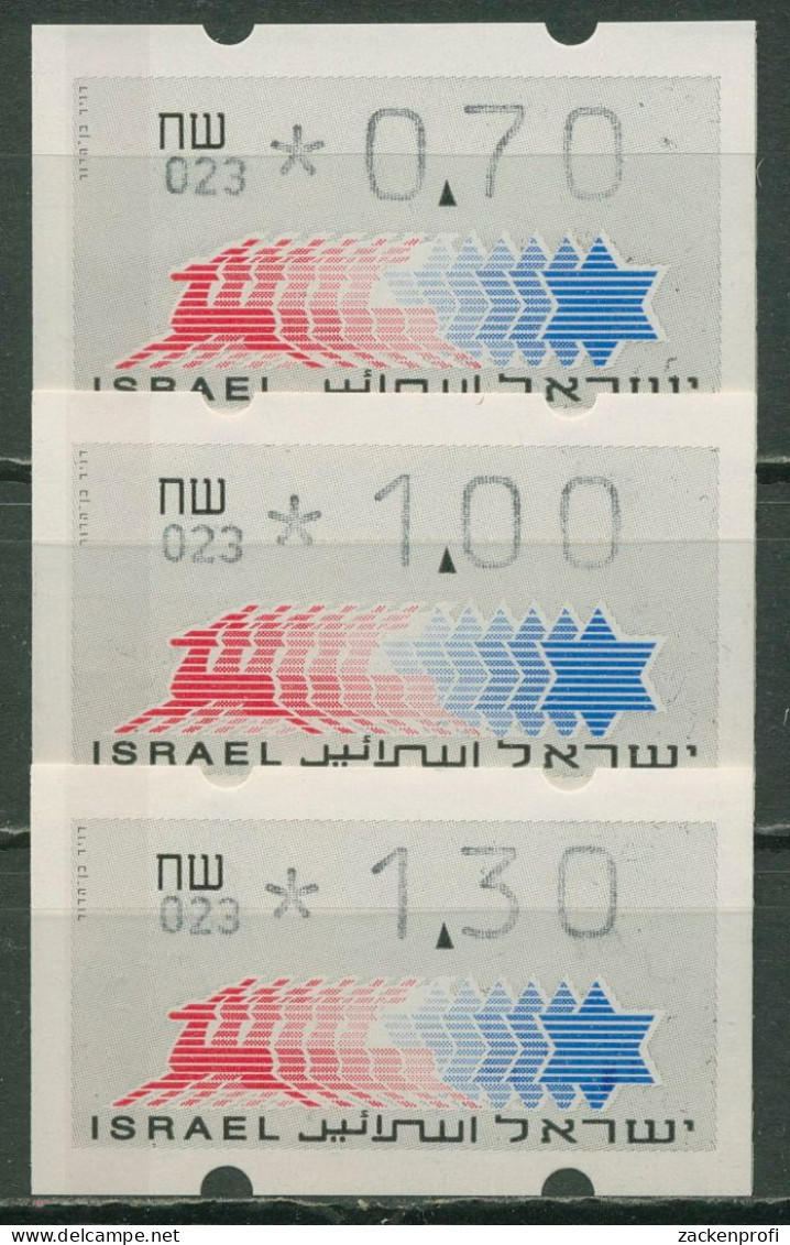 Israel ATM 1990 Hirsch Automat 023 Porto-Satz 3 Werte ATM 3.5.23 S 3 Postfrisch - Frankeervignetten (Frama)
