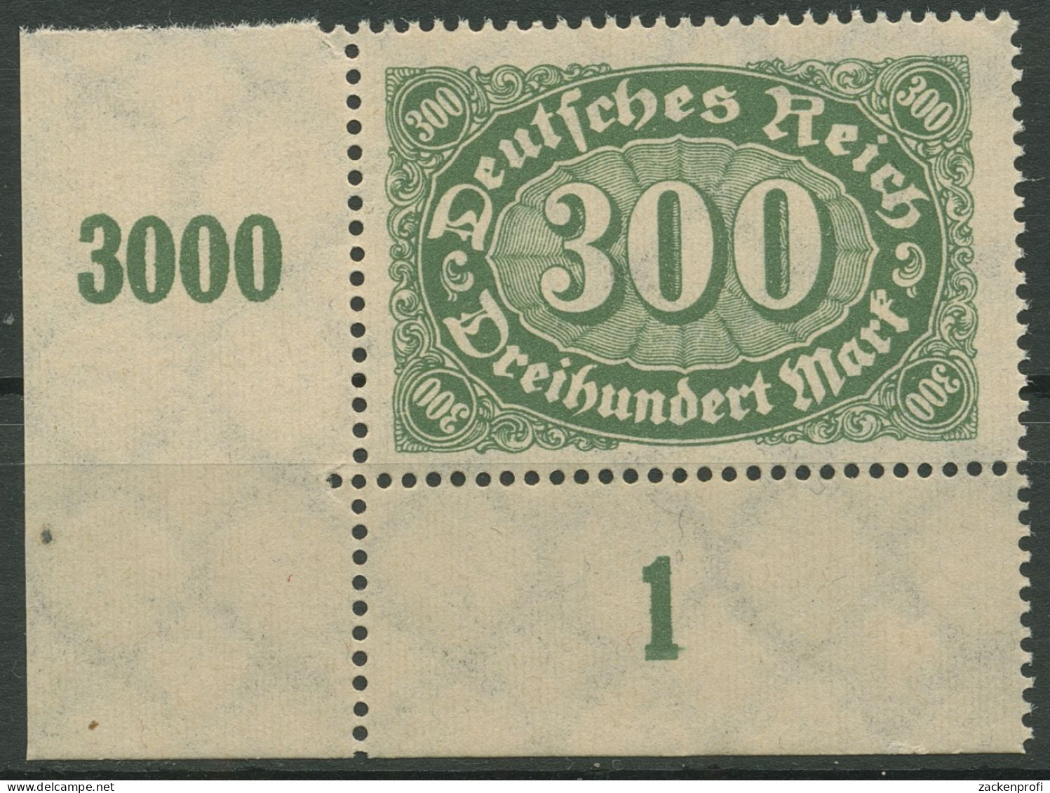 Deutsches Reich 1922/23 Ziffern Plattendruck 249 P UR Ecke 3 Postfrisch - Ongebruikt