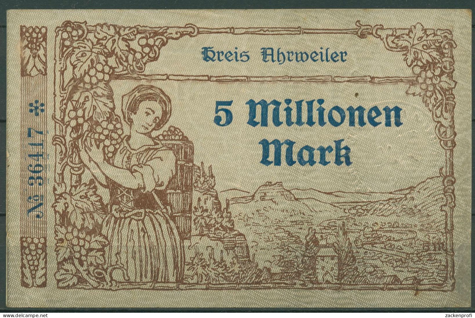 Ahrweiler 5 Millionen Mark 1923, Keller 28 A.44, Gebraucht (K1650) - Sonstige & Ohne Zuordnung