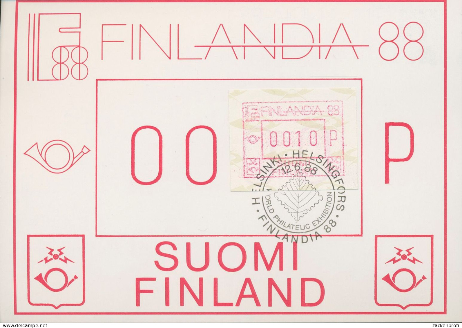 Finnland ATM 1988 FINLANDIA '88 Maximumkarte ATM 4.1 MK (X80566) - Automatenmarken [ATM]