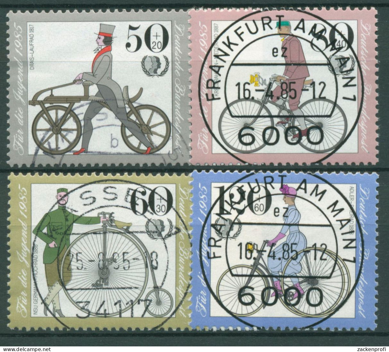 Bund 1985 Jugend: Historische Fahrräder 1242/45 Gestempelt - Gebraucht