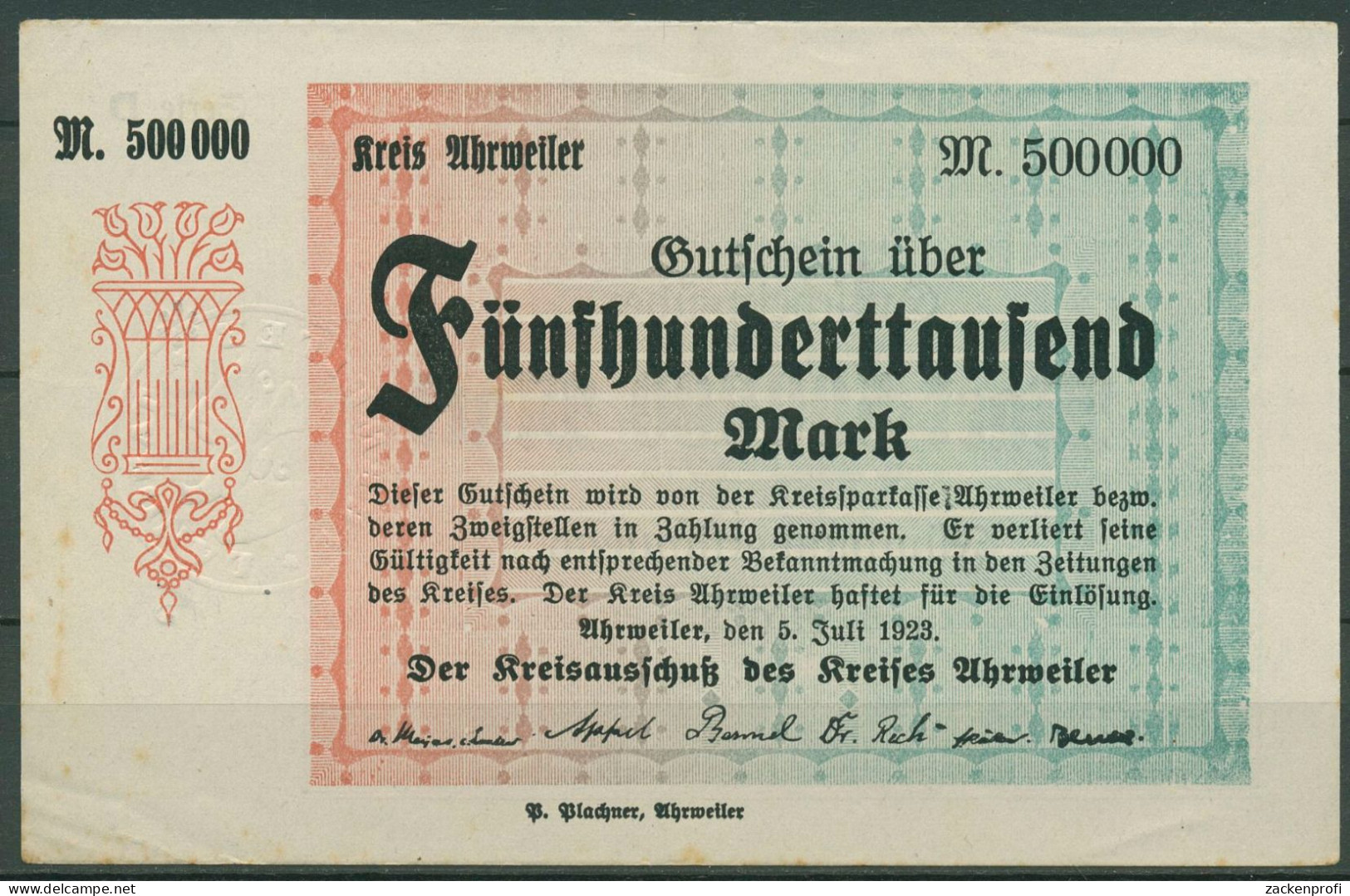 Ahrweiler 500000 Mark 1923, Keller 28 A.36, Leicht Gebraucht (K1653) - Andere & Zonder Classificatie