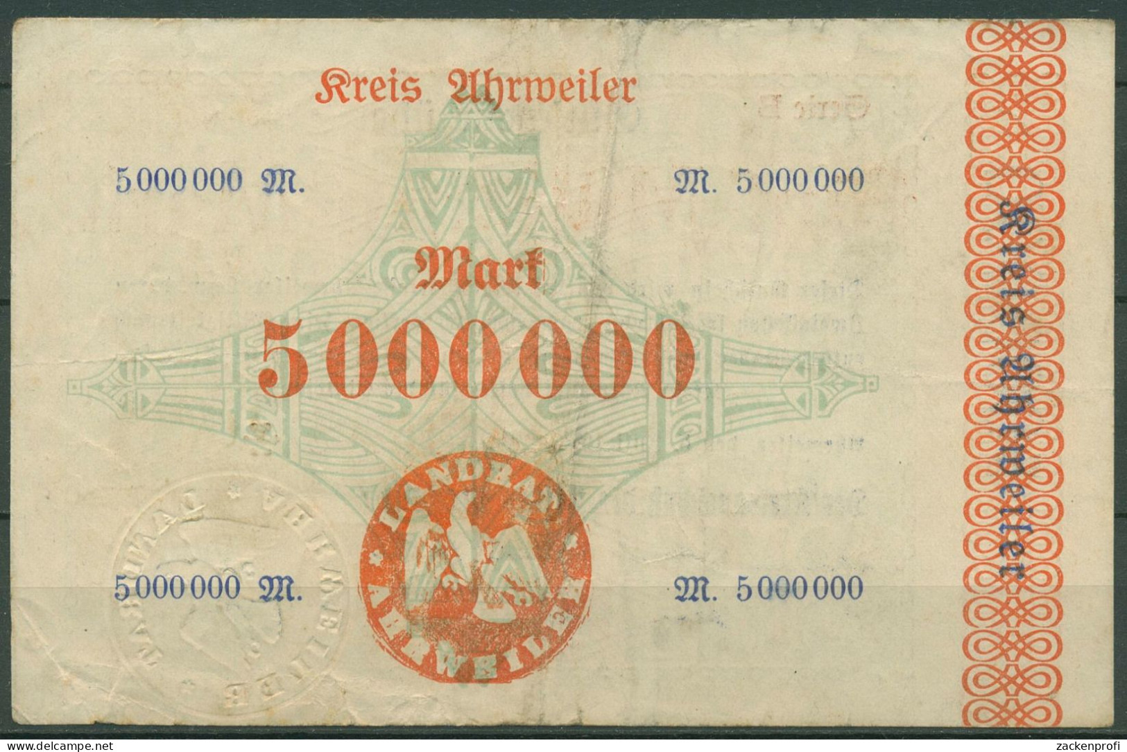 Ahrweiler 5 Millionen Mark 1923, Keller 28 A.43, Gebraucht (K1649) - Other & Unclassified