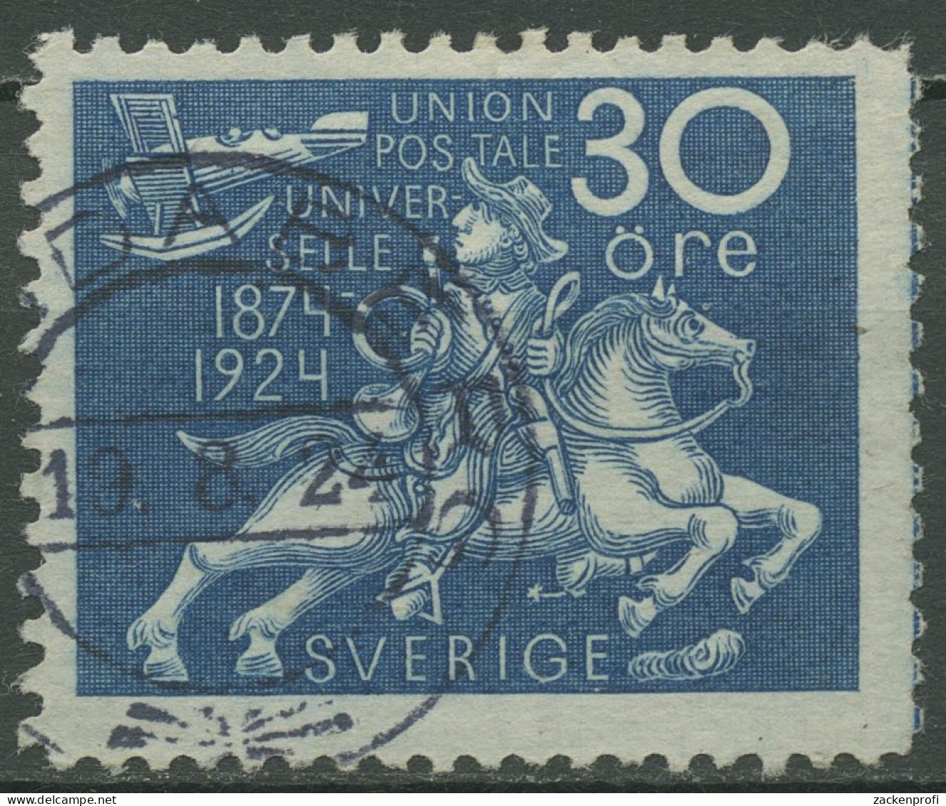 Schweden 1924 50 Jahre Weltpostverein UPU Postreiter 164 A Gestempelt - Usados