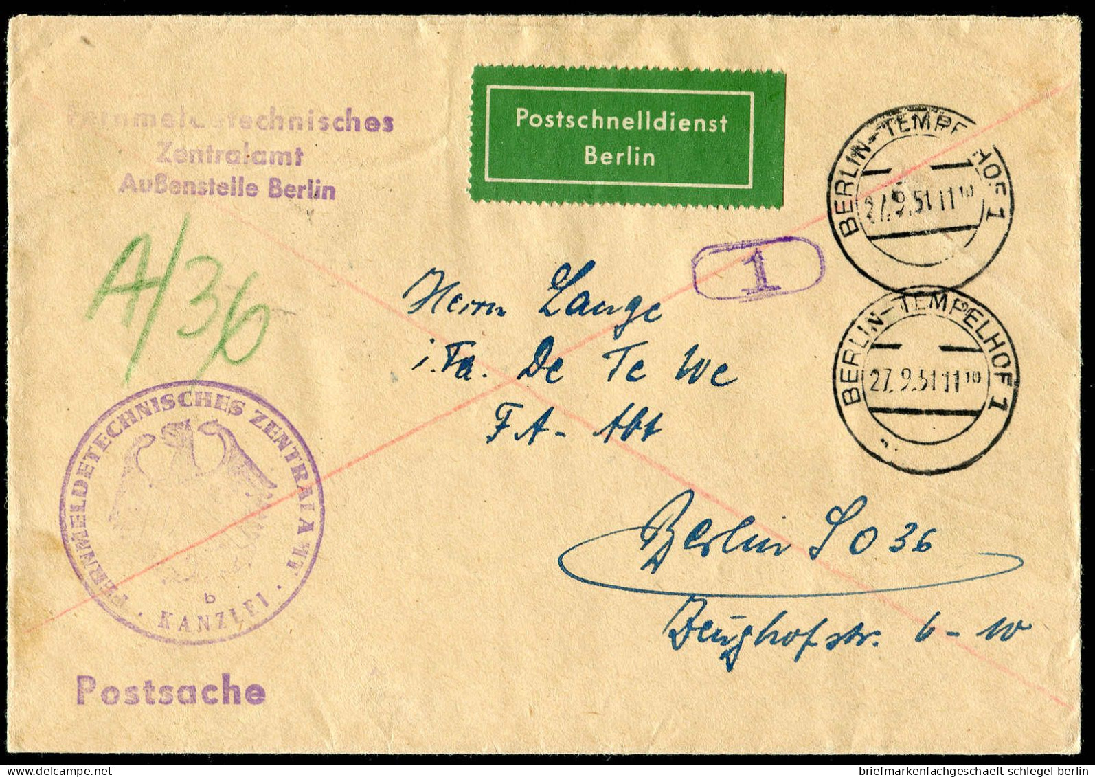 Berlin, 1951, Brief - Other & Unclassified