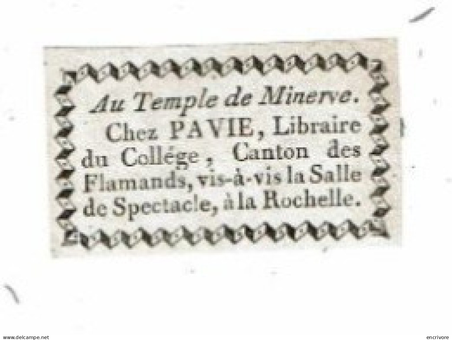 Carte Visite étiquette Ex Libris AU TEMPLE DE MINERVE PAVIE Libraire La Rochelle Société Archéologique Le Vieux Papier - Visiting Cards
