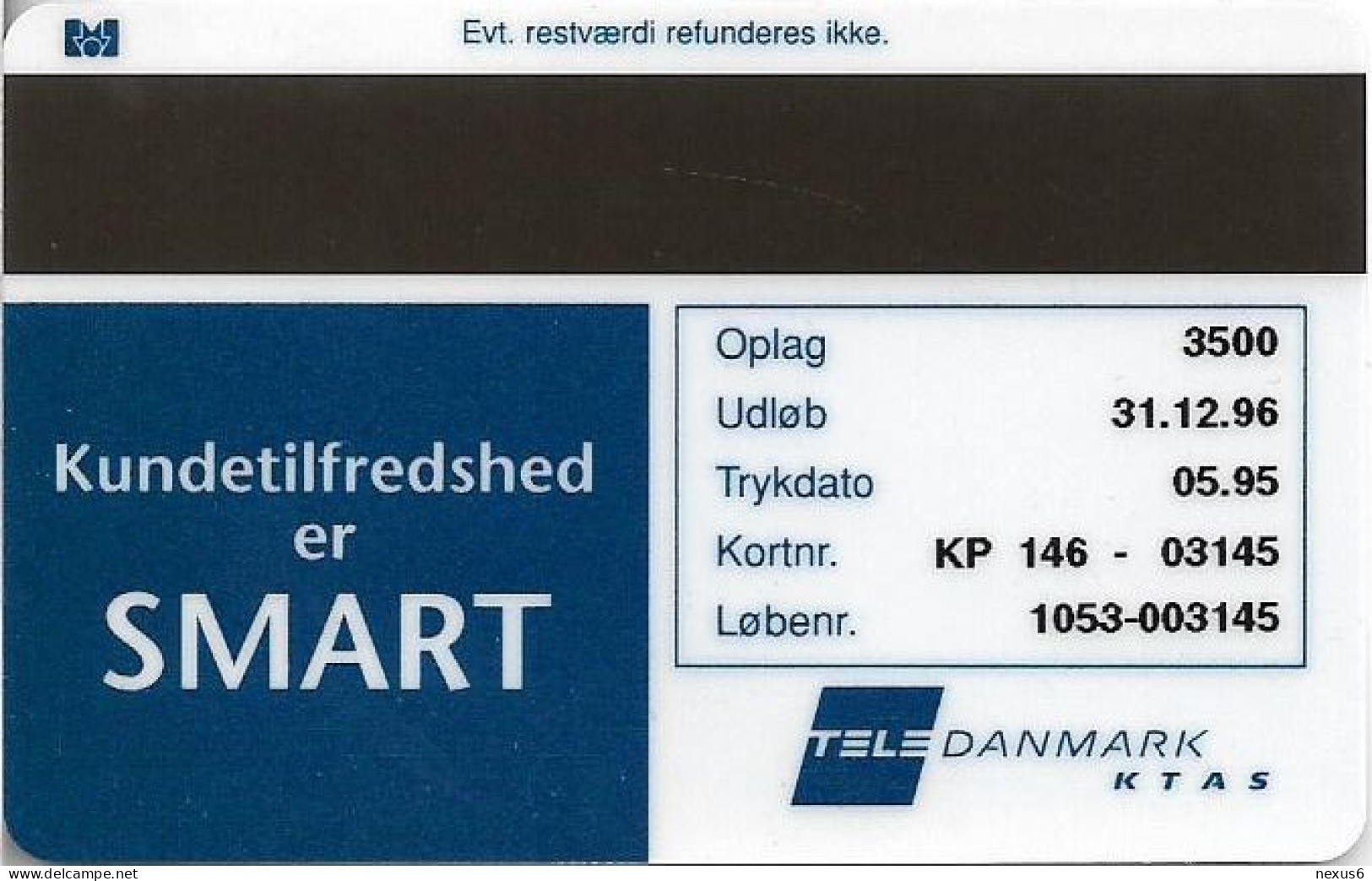 Denmark - KTAS - Customer Satisfaction - TDKP146 - 05.1995, 3.500ex, 20kr, Used - Denemarken