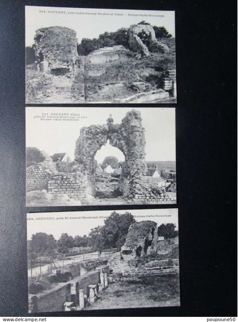 CPA 18  Cher DREVANT -  Ruines Gallo Romaines Prés  Saint Amand Montrond 4 Kms - LOT DE 3 CARTES POSTALES ANCIENNES - Saint-Amand-Montrond