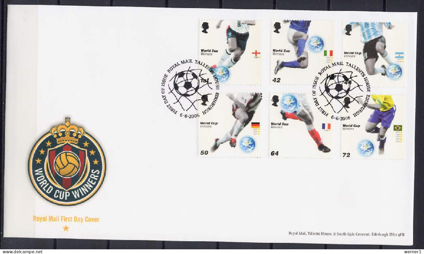 UK England - Great Britain 2006 Football Soccer World Cup Set Of 6 On FDC - 2006 – Germany