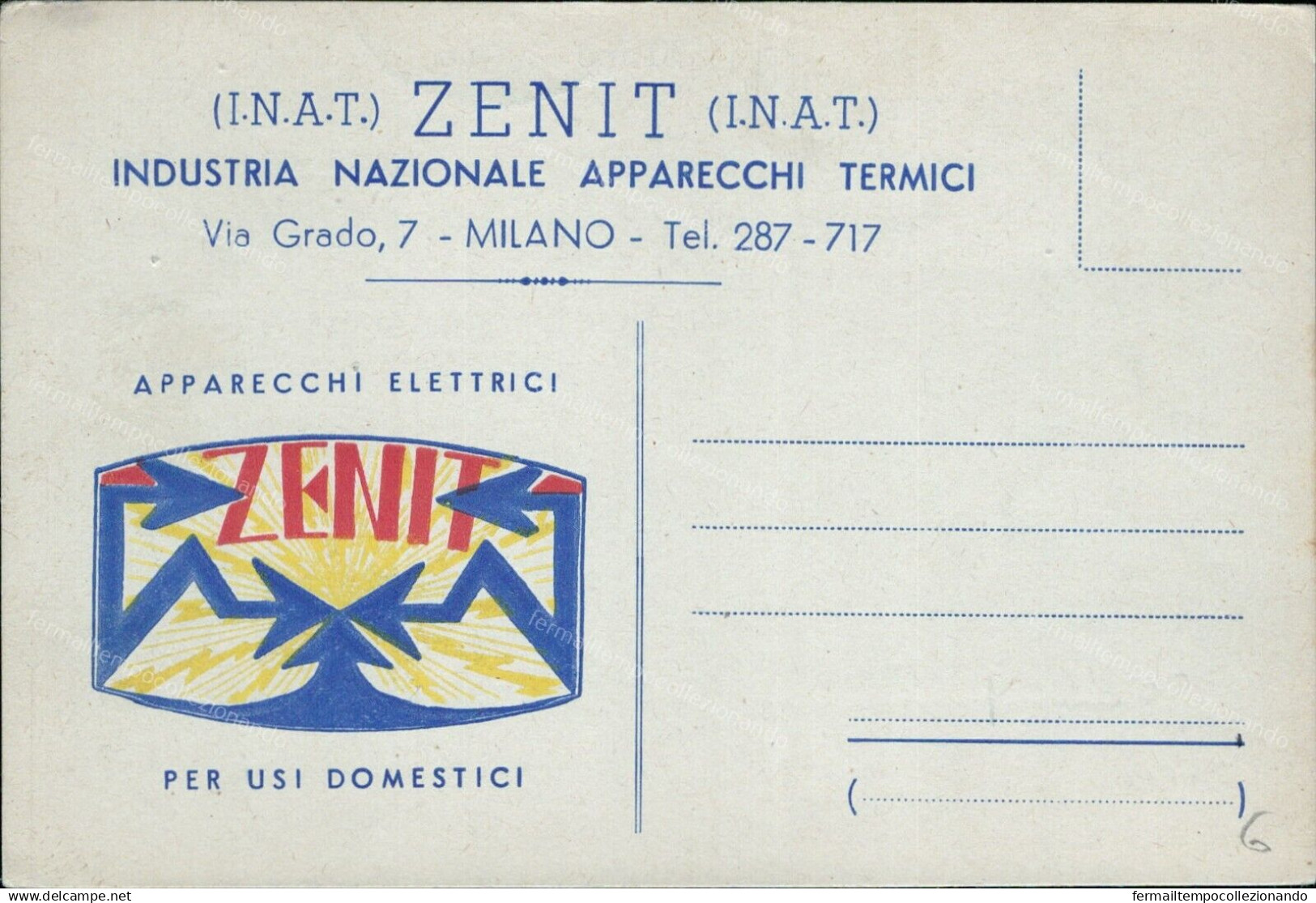 Bu713 Cartolina Pubblicitaria Commerciale Milano Apparecchi Elettrici Zenit - Milano