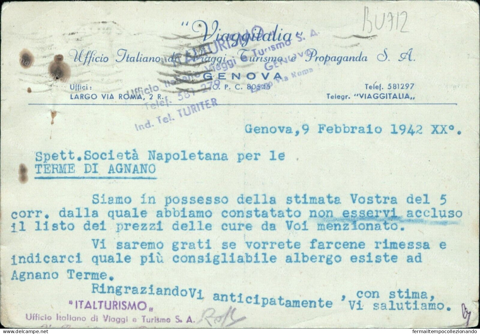 Bu712 Cartolina Pubblicitaria Commerciale Genova Viaggiitalia 1942 - Milano (Milan)